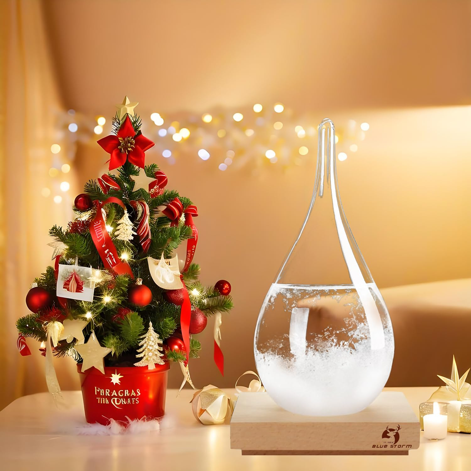 Storm Glass Weather Station - Cloud Storm Crystal Weather Forecast Bottle |Water Drops for Home and Office | Creative Stylish Decorative Desktop Weather Predictor | Weather Instrument image number 4
