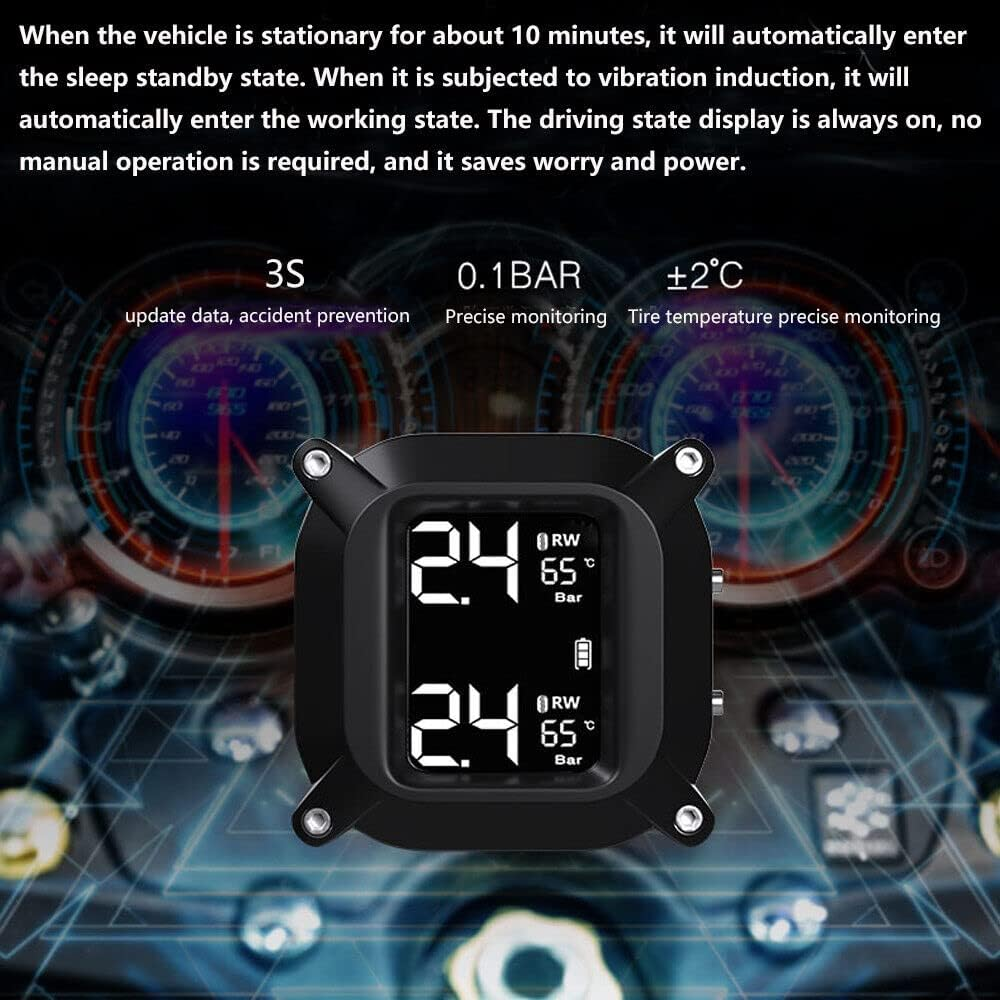 Waterproof Motorcycle TPMS Tire Pressure Monitor Systems Wireless with 2 Sensors, LCD Display, PSI and BAR Optional image number 4