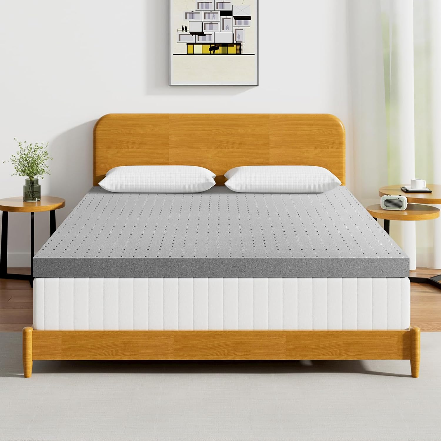 3 Inch Full Size Memory Foam Mattress Topper, Bamboo Charcoal Infused, Cooling Ventilation, Breathable Bed Topper for Pressure Relief Back Pain, Certipur-Us Certified image number 5