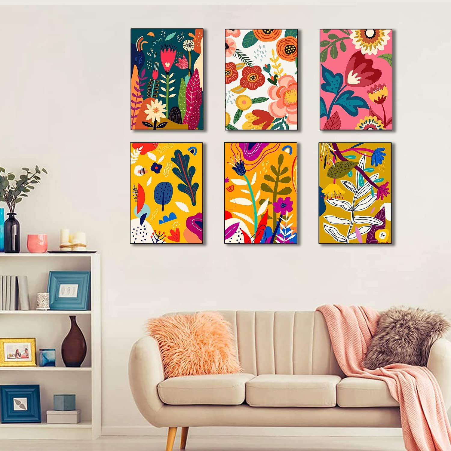 6 Pack Paint by Numbers for Adults- DIY Acrylic Painting Paint by Numbers Kits on Canvas without Frame, Simple Flower Oil Painting for Home Wall Decor 9.8X13.8Inch - Bronze image number 5