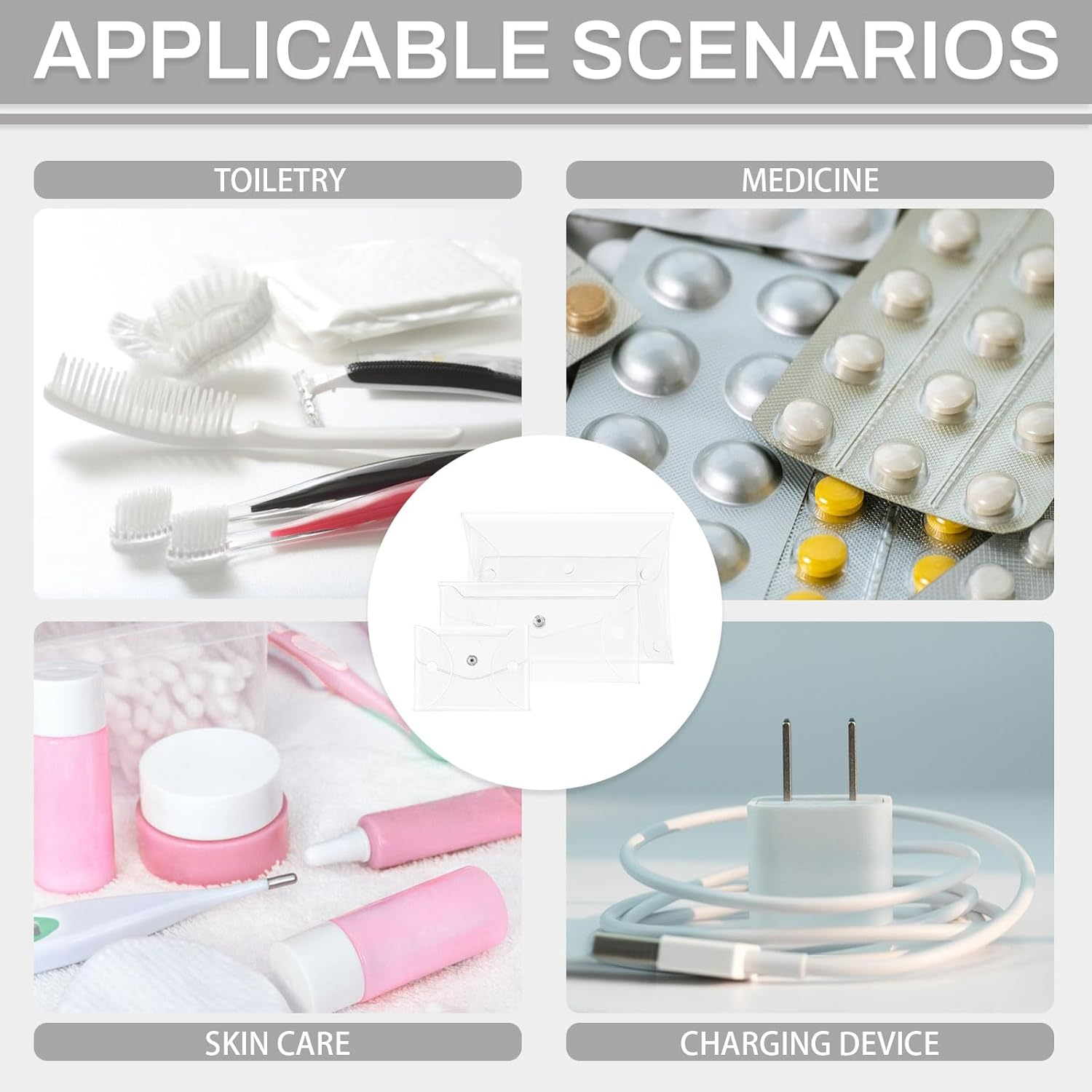 Binxus 6 Pcs Transparent Plastic Makeup Bags 3 Sizes, PVC Lipstick Organizer Bag, Different Size Clear Coin Purse, Mini Coin Pouch, Clear Small Pouch for Women, Clear, Transparent image number 1