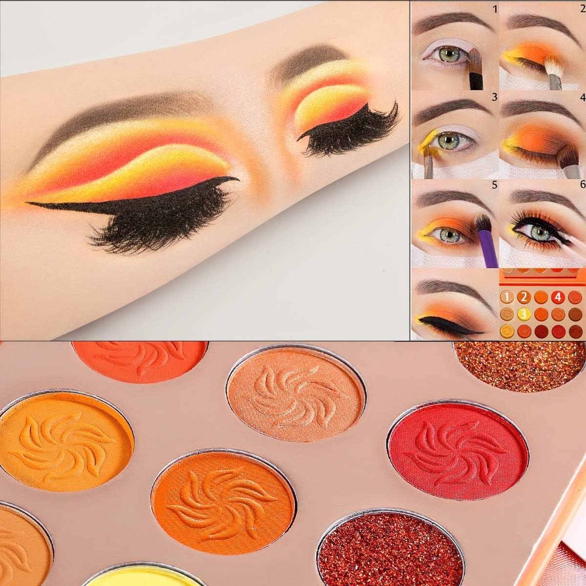 Red Eyeshadow Palette Matt Glitter, Afflano Coral Orange Red Eyeshadow Palette Highly Pigmented Waterproof, Nude Tones Earth Tones Rose Yellow Gold Warm Autumn Shimmer Glitter Eyeshadow Makeup Palette Set - Dark Purple image number 4