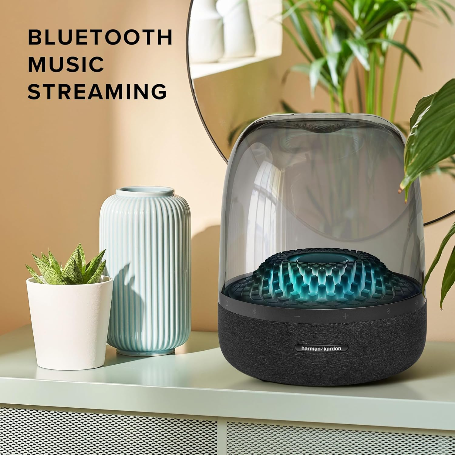 Harman Kardon Aura Studio 4, Superior Sound Performance, Unique Diamond-Effect Lighting That Dances to the Music, Bluetooth Music Streaming, Made in Part with Recycled Materials, Black image number 1