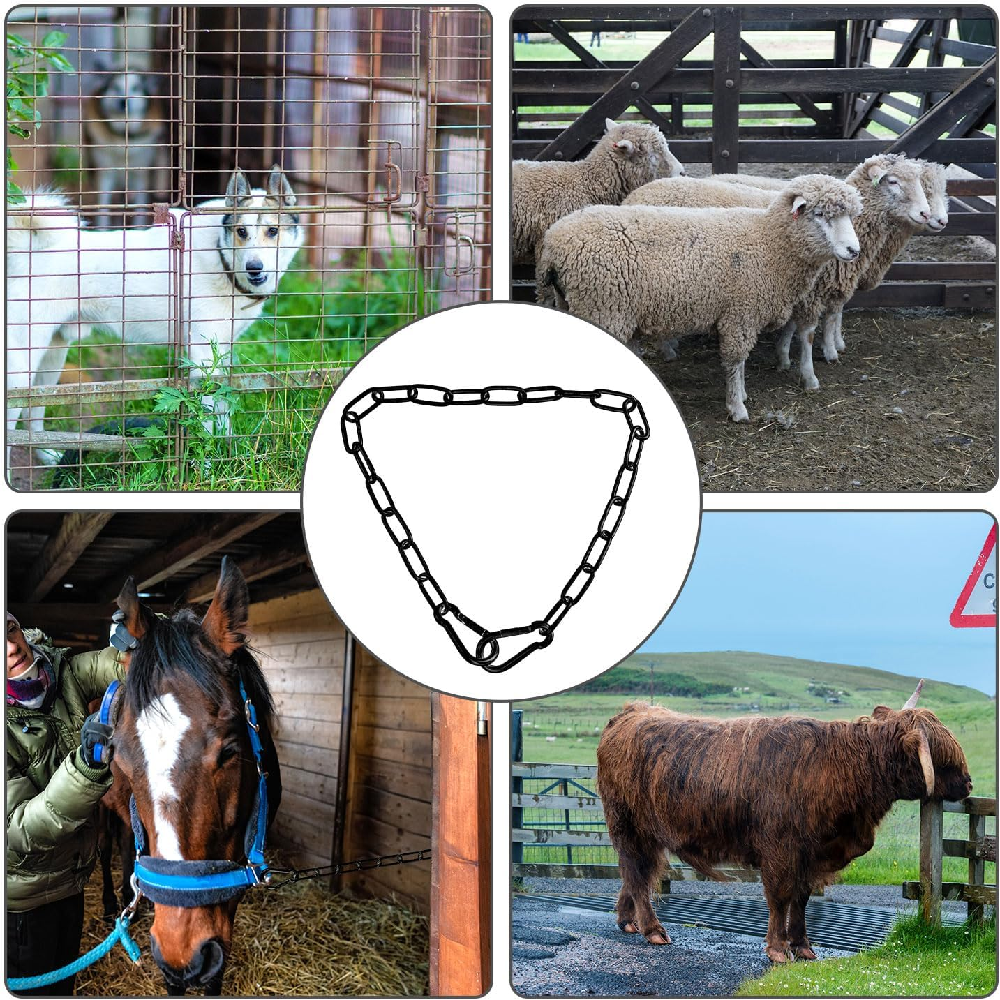 Gate Chain Lock, 20 Inch Stainless Steel Gate Link Chain Lock with Both-Ended Carabiners Chain Link Gate Latches for Outdoor Fences, Pet Cages, Horse Goat Cow Corral Supplies
