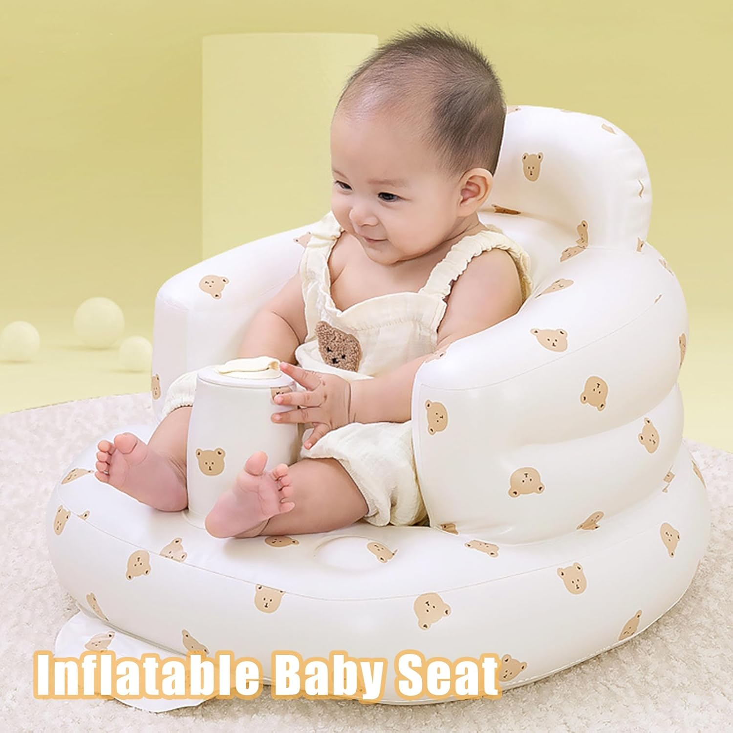 Inflatable Baby Seat, Portable Blow up Support Infant Seat with Built in Air Pump Blow up Baby Chair for Learning to Sit and Feeding (Bear) image number 3