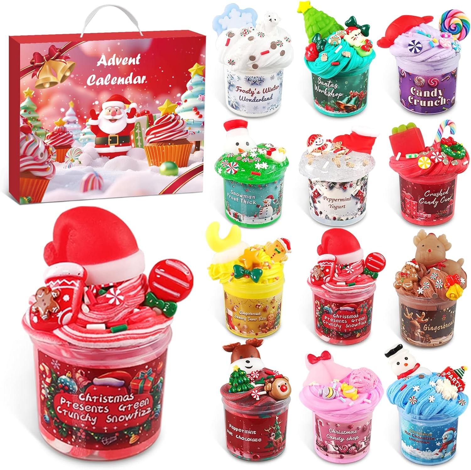 Advent Calendar 2024 Children'S Girls Slime Advent Calendar 12 Slimes with Christmas Motifs and 12 Packages with Slime Decoration Parts Christmas Countdown Calendar for Children Boys Girls image number 4