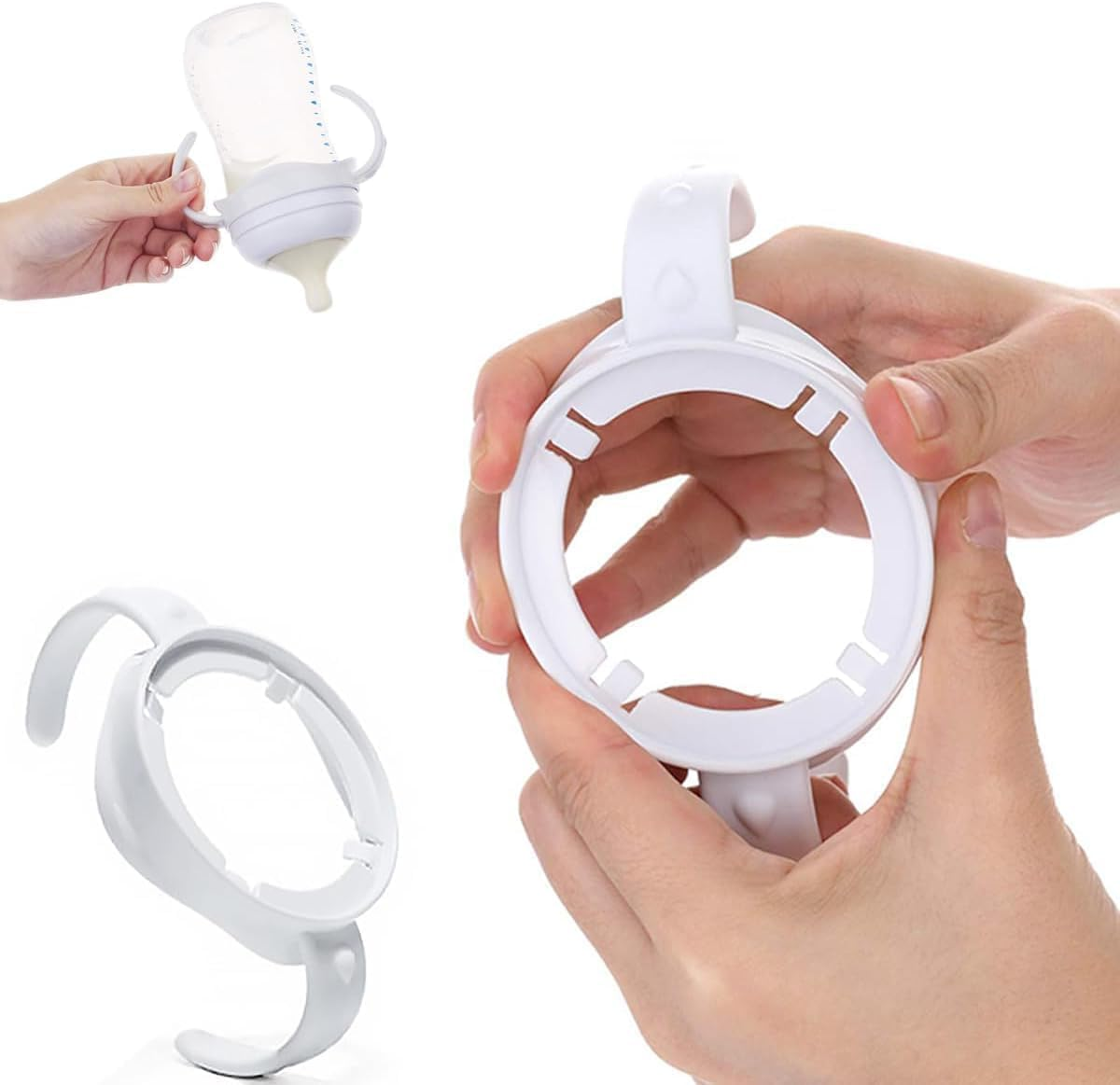 4 Pack Bottle Handles for Philips Avent Bottles, Compatible Avent Holder, Wide Mouth PP Glass Bottle Grip Handle Accessories (White)