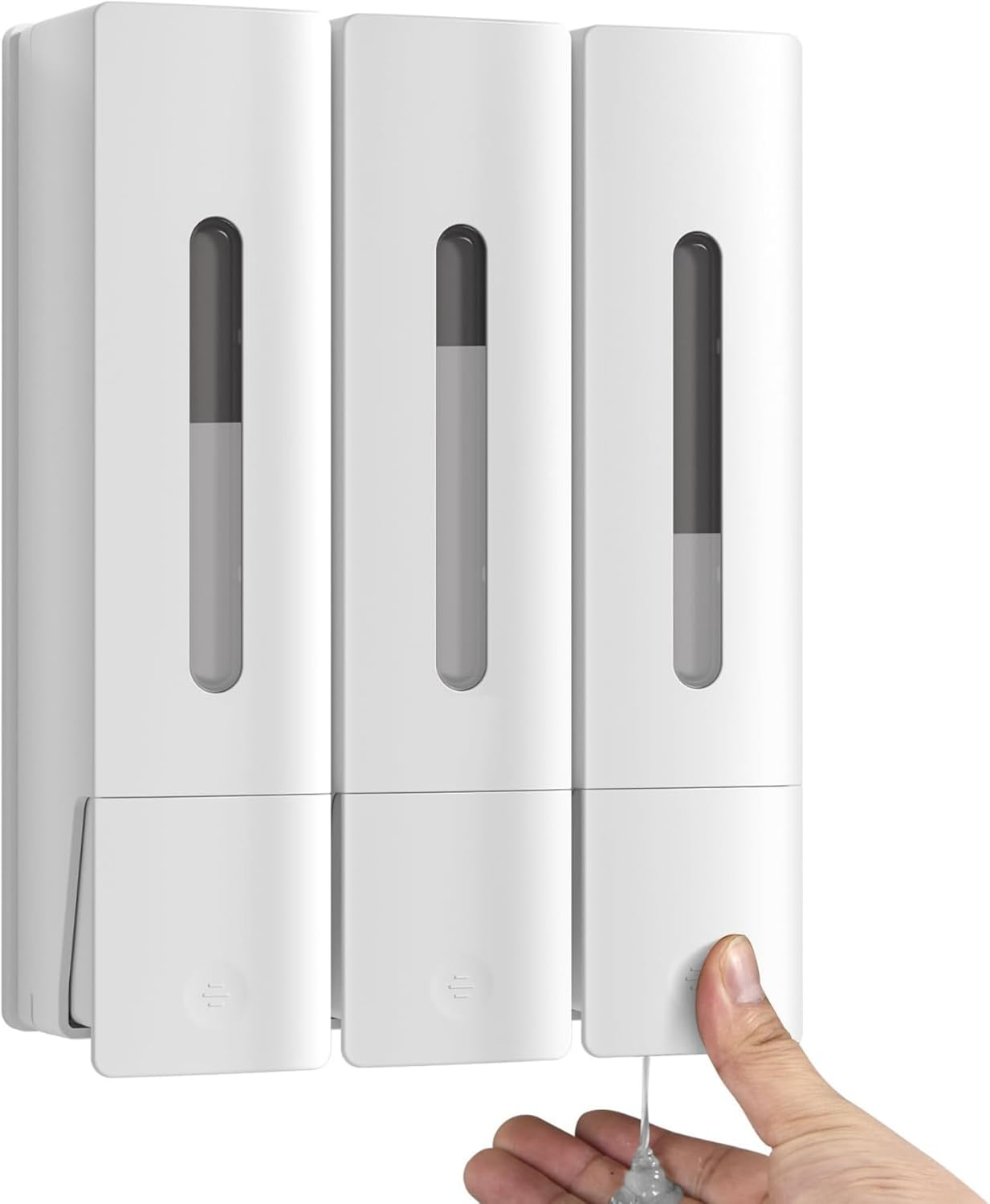 FORYUSE Shower Soap Dispenser Shampoo Conditioner Wall Mounted No Drill Body Wash Dispenser 3 Chamber for Home Bathroom Hotel 3 X 400Ml Large Capacity White