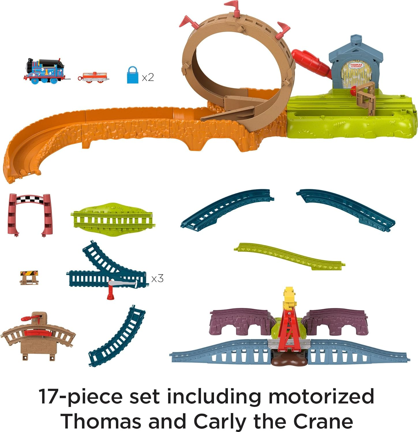 Fisher-Price Thomas and Friends Train Set with Loop the Loop Action, Thomas Motorized Toy Train, Carly the Crane, Maintenance Yard image number 2