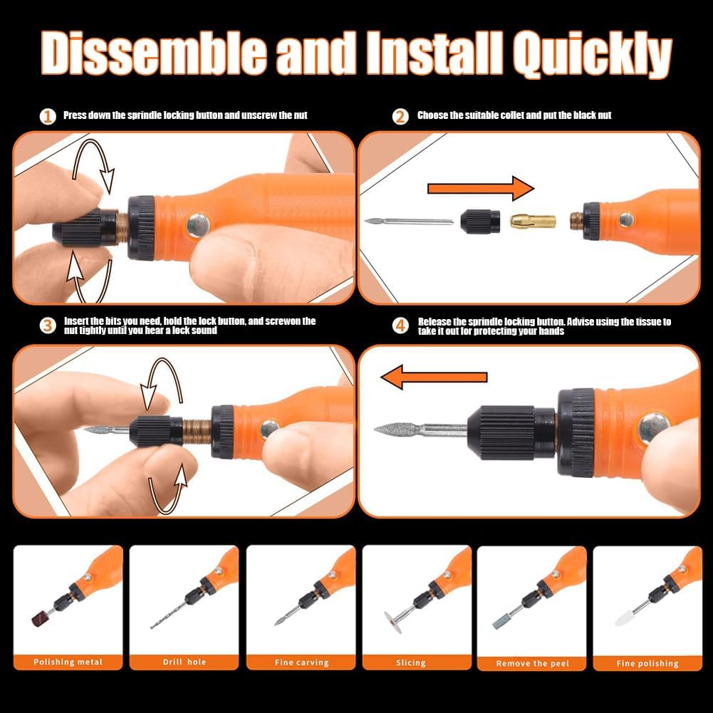 Powerful Mini Cordless Rotary Tool Kit with 5-Speed and USB Charging, 58 Accessories for Engraving, Polishing, Etching image number 5