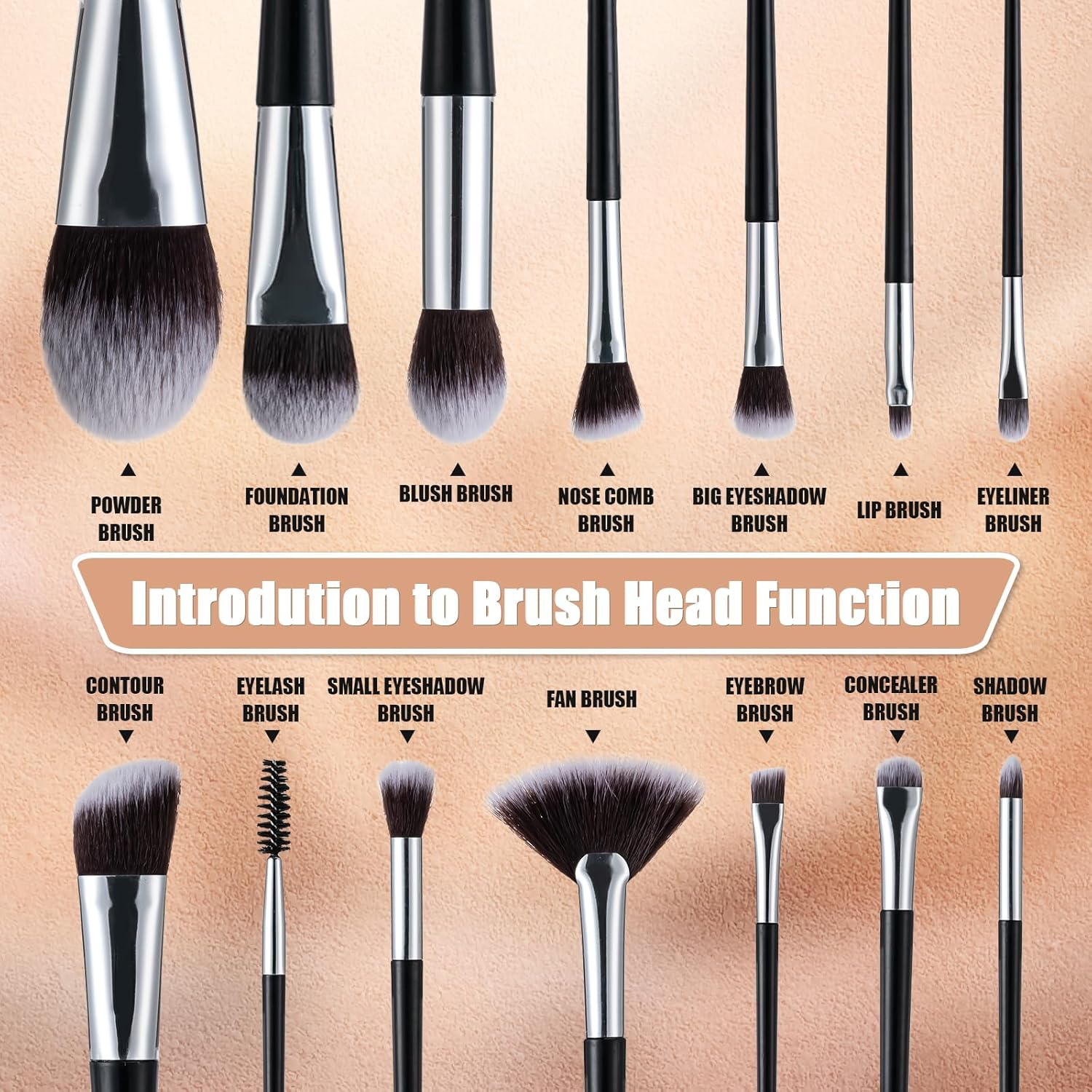 Makeup Brushes, 14 Pcs Professional Makeup Brush Set, Eye and Face Foundation Brush Set, Eyeshadow Brushes, Cosmetic Brushes, with PU Bag, Black image number 6