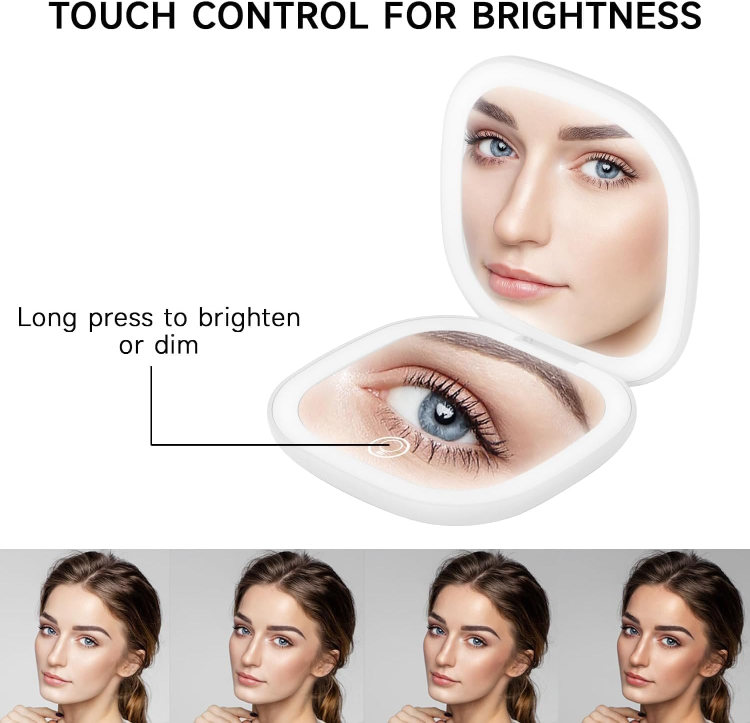 QUMOX 5X Magnifying Lighted Makeup Mirror &ndash; Compact Rechargeable Travel Mirror with LED Light, 3 Color Modes, Dimmable Touch, USB-C Portable Cosmetic Mirror (White) - White image number 6