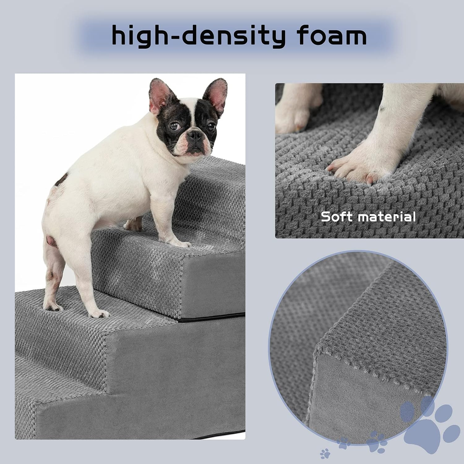 Sturdy Dog Stairs, Detachable Pet Stairs 4-Step Memory Foam Dog Steps with Removable Washable Cover for Smaller & Elder Pets image number 2