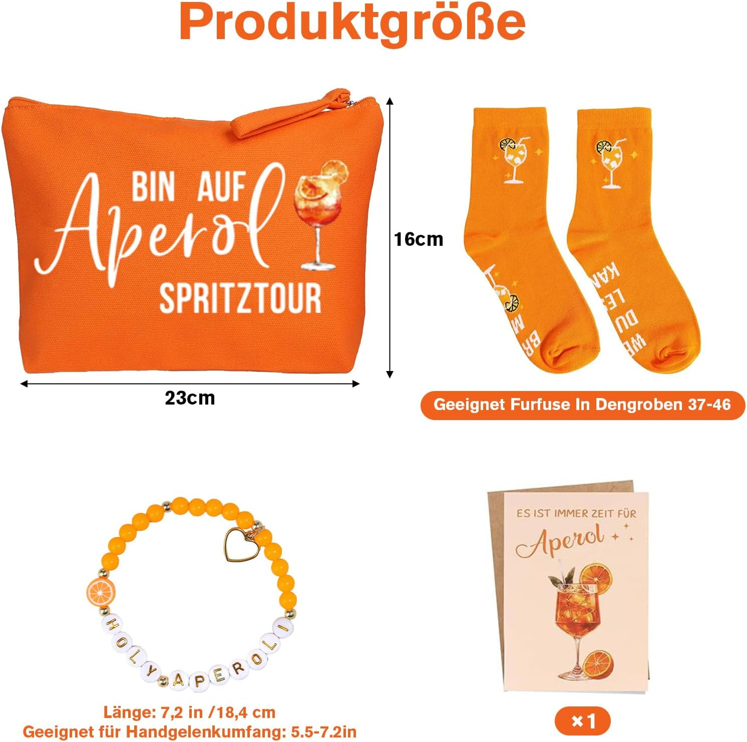 VEGCOO Aperol Lovers Gift Set Makeup Bag Socks Bracelet Greeting Card Aperol Design Canvas Cosmetic Bag Large Capacity Toiletries Storage Bag Gifts for Women image number 6