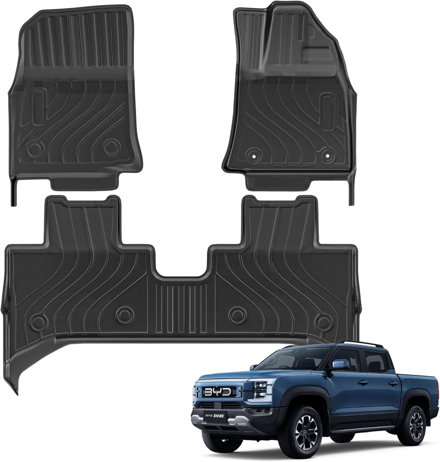 Car Floor Mat Suitable for BYD Shark 6 2024 2025, Australian Right Hand Drive, 3PCS Waterproof Carpet Floor Mats Front and Rear 3D TPE Anti-Slip Pads, All Weather Protection Car Mats image number 1
