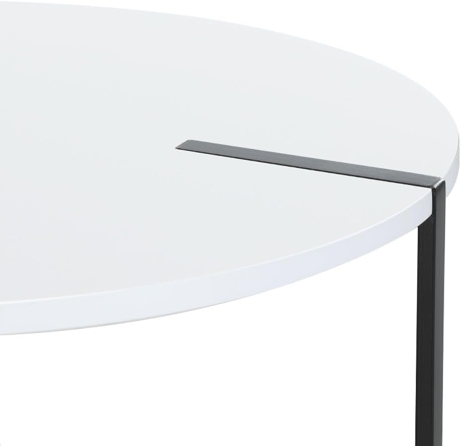 Artiss 60 CM round Coffee Table, Sofa Side for Living Room & Home Office, Marble Effect Modern End Bedside 60CM Black Metal Frame White MDF Top with 2-Tier Coffee Table Storage image number 3