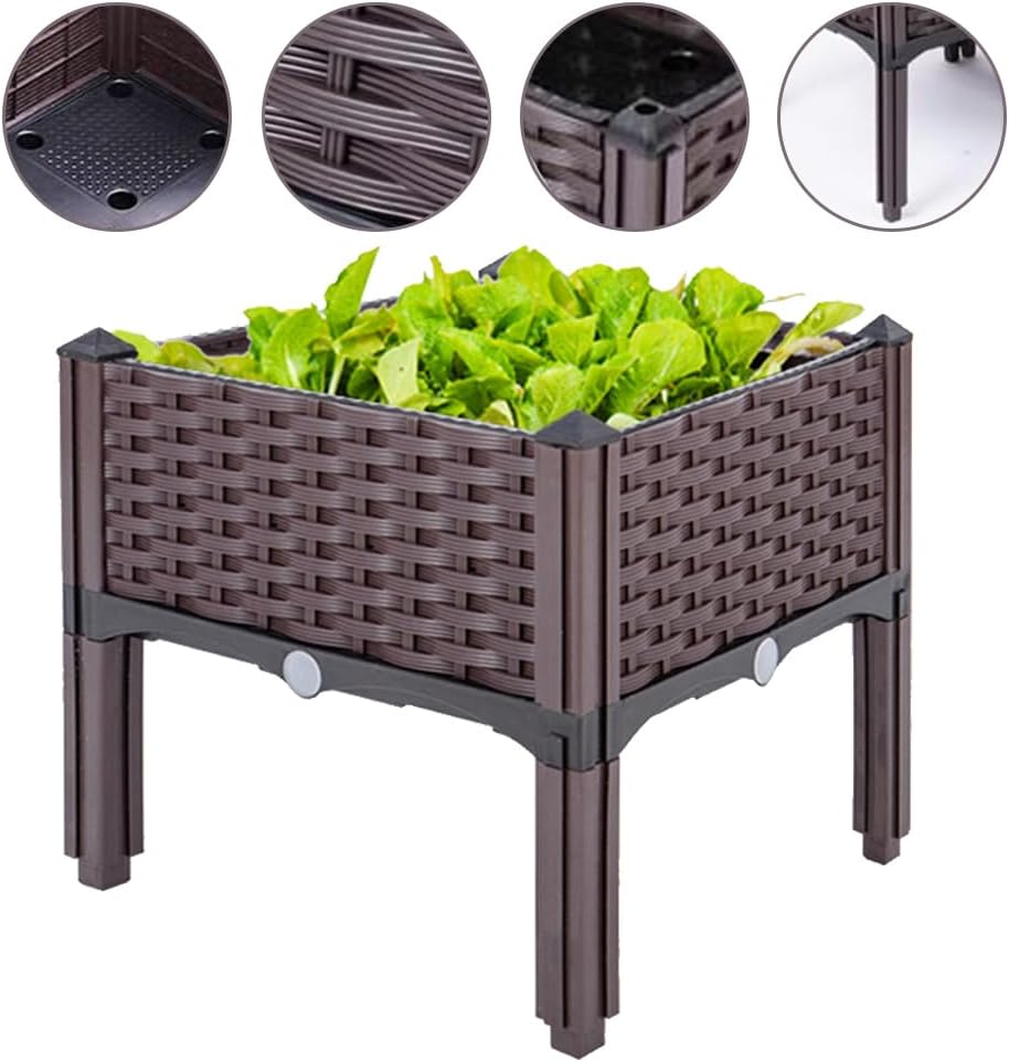 Raised Garden Bed with Legs, Gardening Supplies Plant Containers Patio with Drainage for Backyard Porch Deck to Planting Flowers Vegetables Herbs (Brown) image number 4