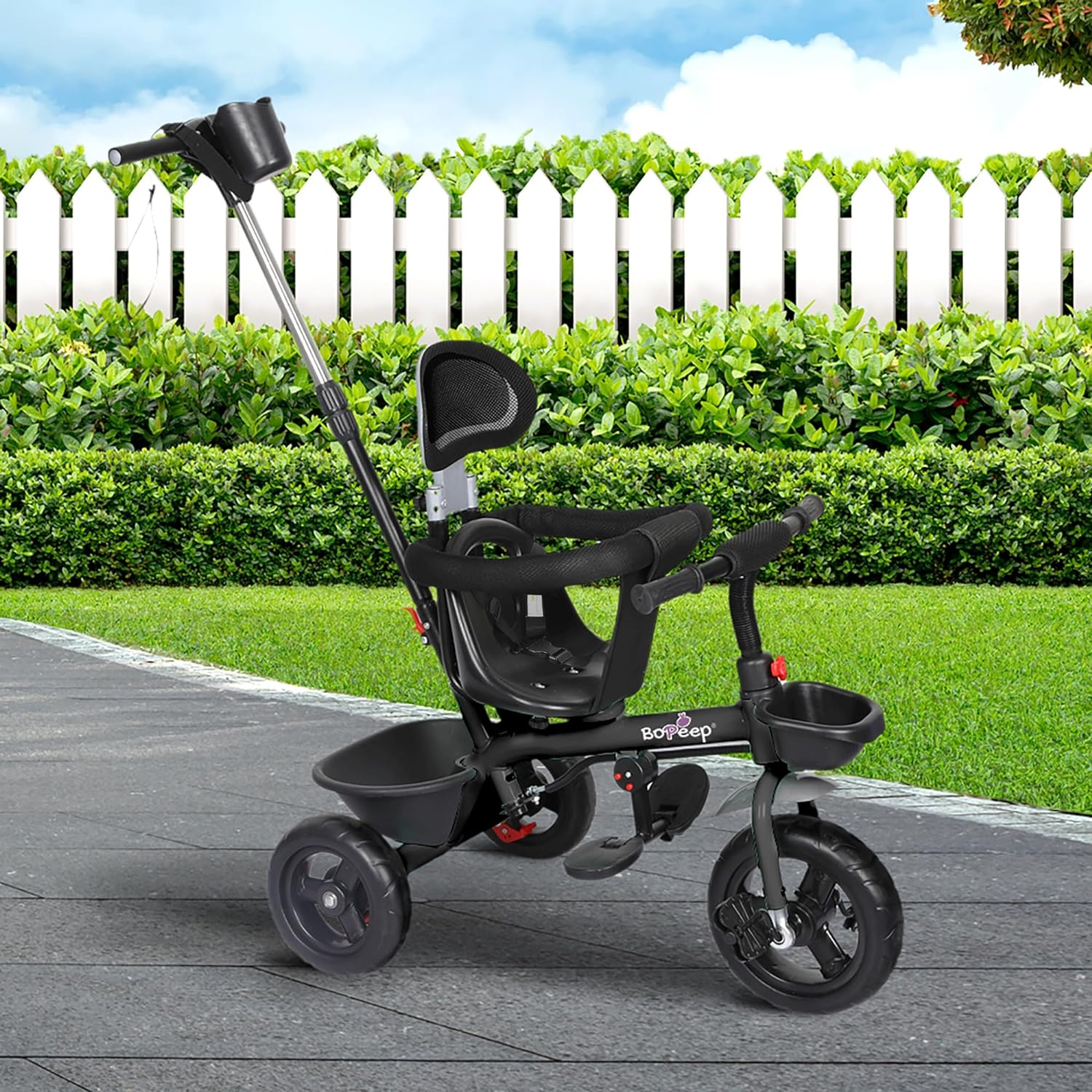 Bopeep Kids Tricycle Ride on Toy Trike Toddler Balance Bike Car Prams Stroller Walker Children Adjustable Handlebar (Black) image number 1