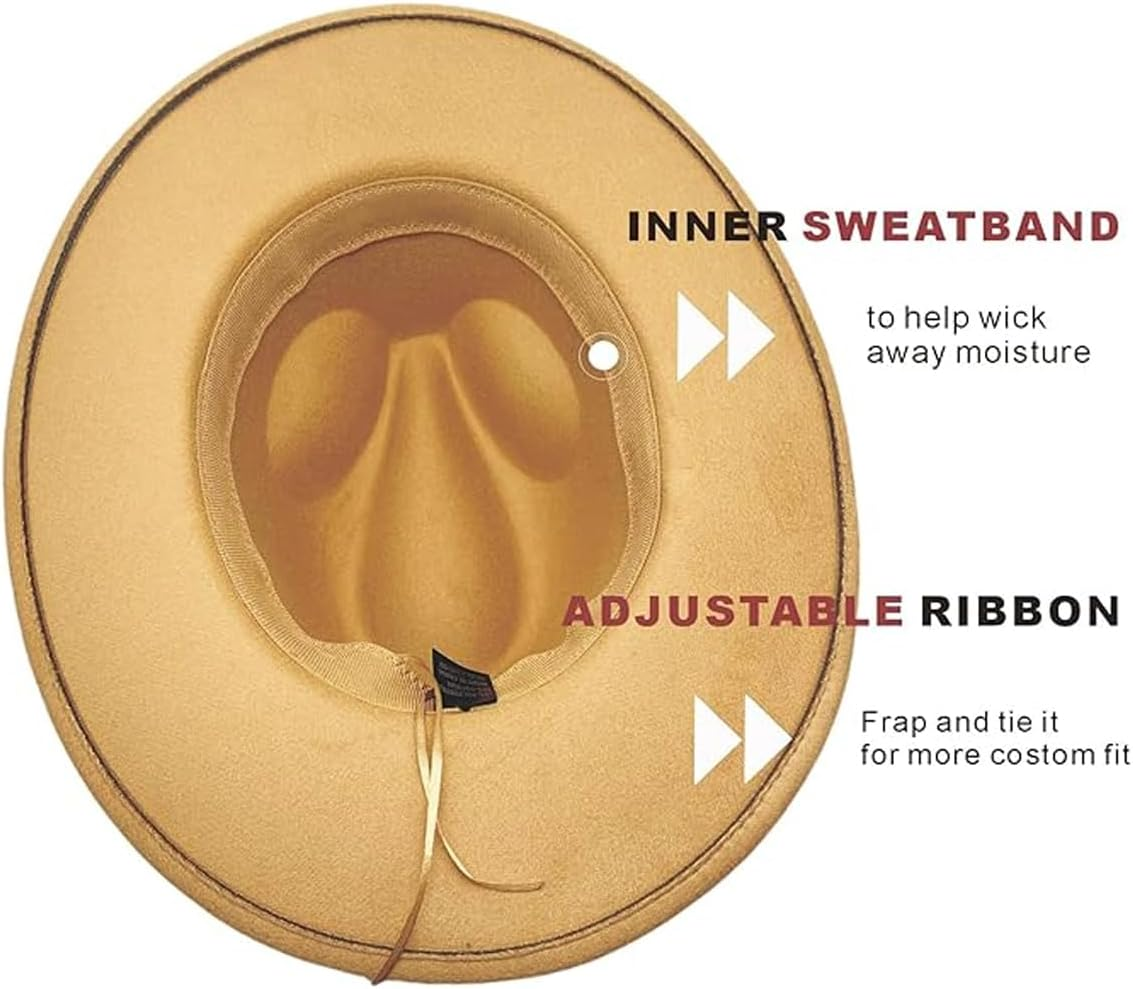 AIMALL Top Hat Ethnic Style Cow Label Western Denim Top Hat, 4.72-Inch Retro Woolen Felt Riding Hat with Adjustable Ribbon, Metal Stud Decor, Sweatband, Fits Head Circumference 22.02-22.81 Inches - Army Green image number 4