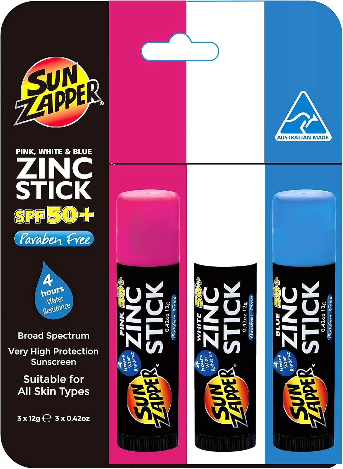 Sun Zapper Zinc Stick Triple Pack Pink/White/Blue SPF 50+ 36G image number 4
