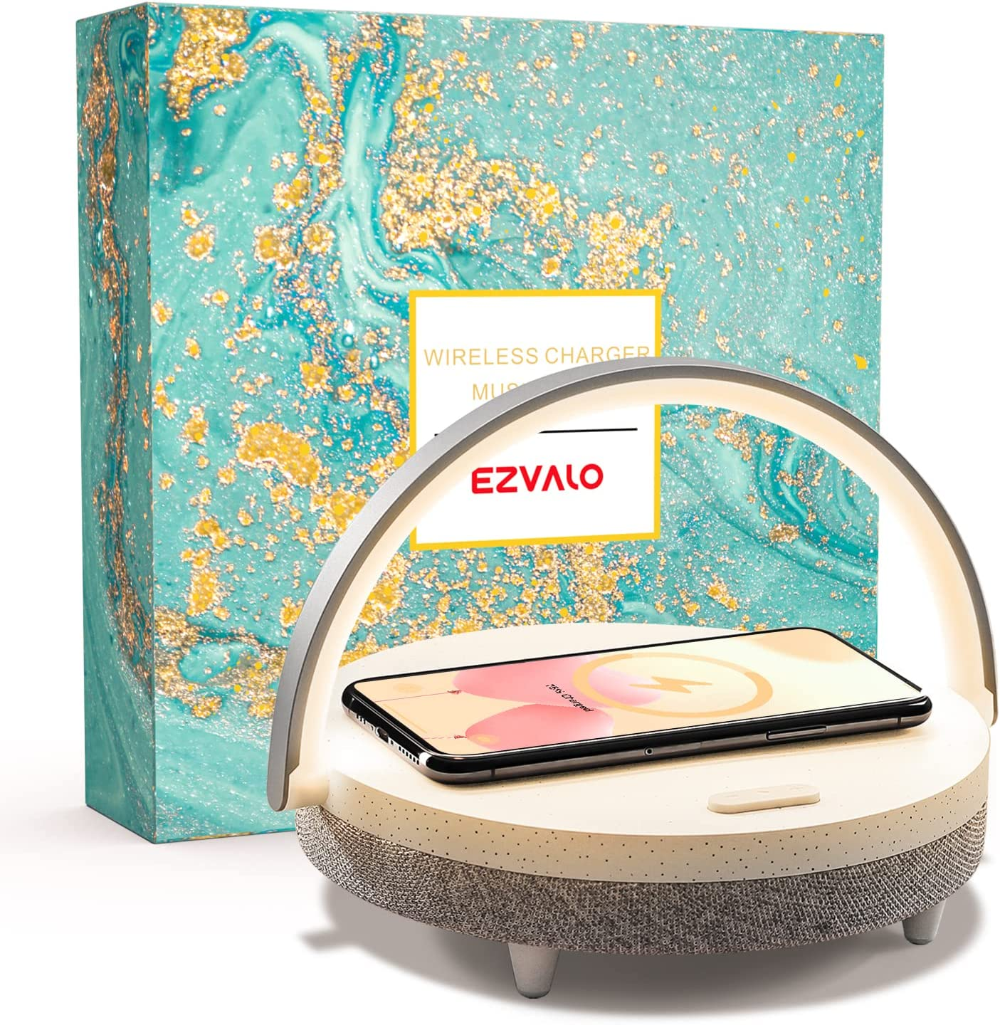 EZVALO Gifts for Women, 4-In-1 Portable Bluetooth Speaker, Bedside Lamp with Wireless Charger, Dimmable Night Light and Phone Holder, Christmas and Birthday Gifts for Teens, Families and Friends image number 1