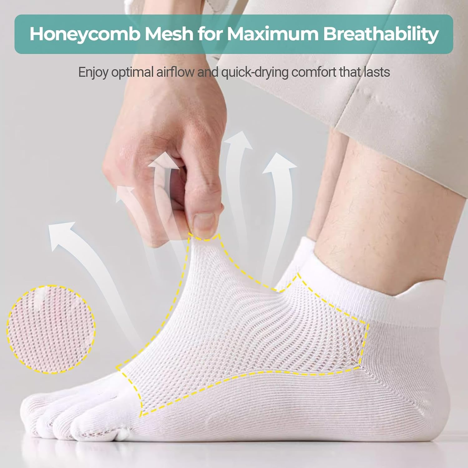 QUPOLPOL Men&rsquo;S Five Toe Socks &ndash; Breathable Cotton Anti-Blister Athletic Five Finger Socks for Running, Gym, Hiking, Daily Wear, AU Size 6-10 (5 Pairs Pack) image number 2