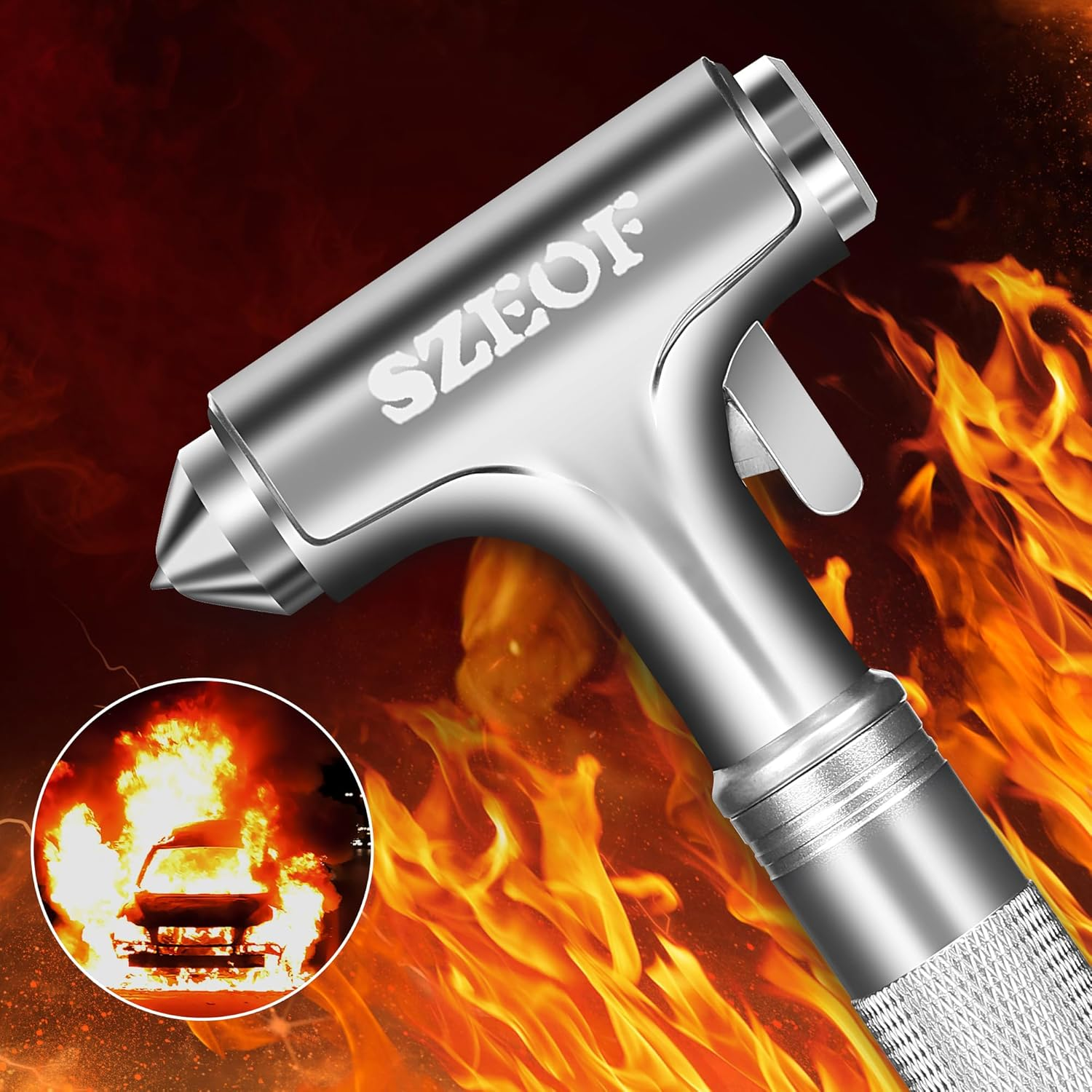 Car Window Breaker with Seat Belt Cutter,Car Safety Hammer,Car Escape Tool,Metal Automotive Glass Breaker,Vehicle Emergency Tools,Car Accidents Safety Kit(Silver) image number 2