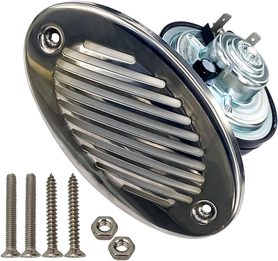 5190512 Boat Horns 316 Stainless Steel 12V 125DB Waterproof Marine Horn Sound Bright with Two Types of 316 Stainless Steel Mounting Screws