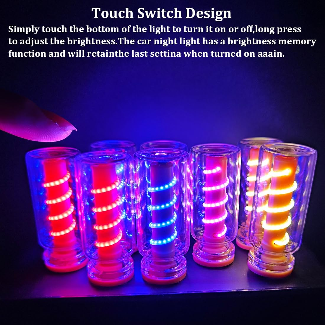 2 PCS Retro Car Lamps,Plug-In USB Led Interior Atmosphere Lights with Touch and Dimmable,Car USB Night Light,Portable Mini LED Interior Lamps,Blue - Blue image number 3