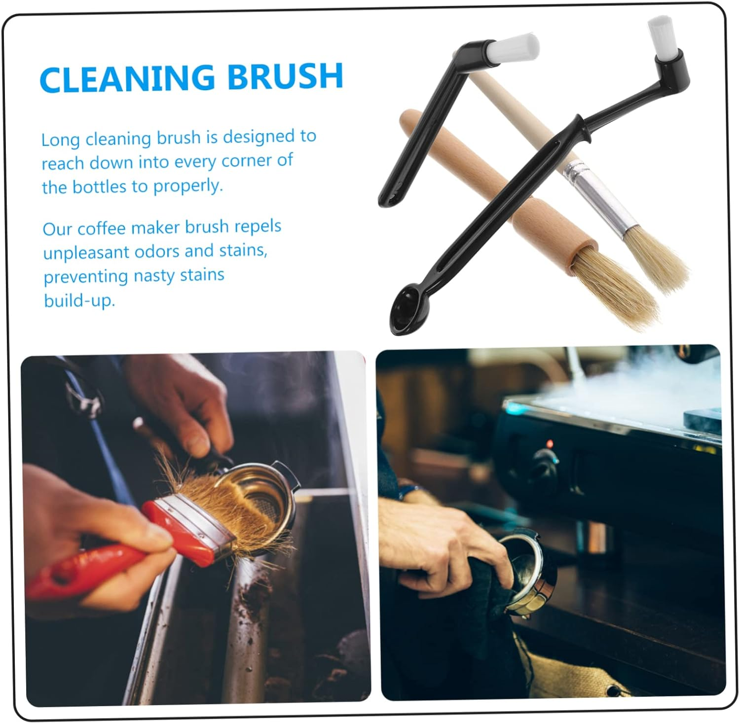 KICHOUSE 3 Sets Espresso Maker Brush Machine Cleaning Brush for Espresso Machine Long Handle for Tea Powder Sugar Baking Powder image number 5