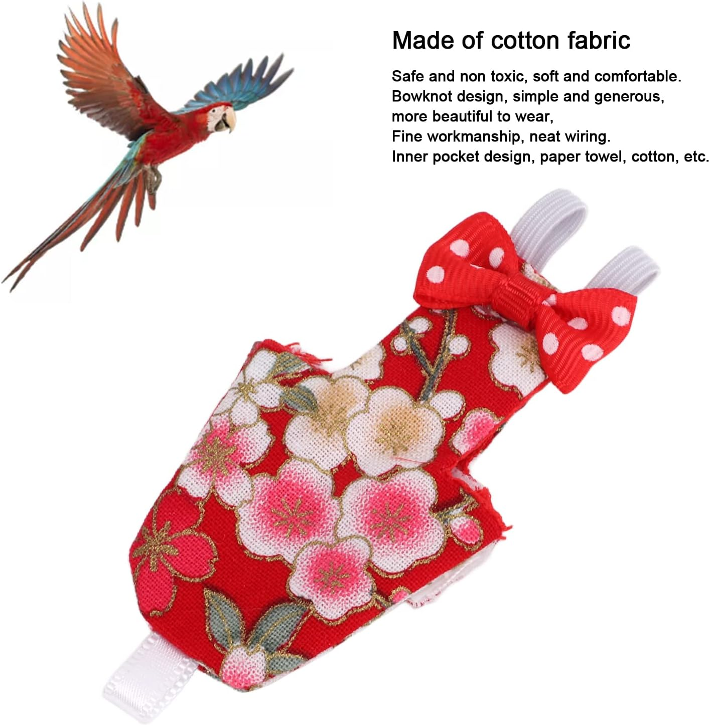 Bird Diaper, Exquisite Workmanship Professional Design Parrots Nappies Inner Pocket for Macaw for Pet Bird for Cockatiel image number 5