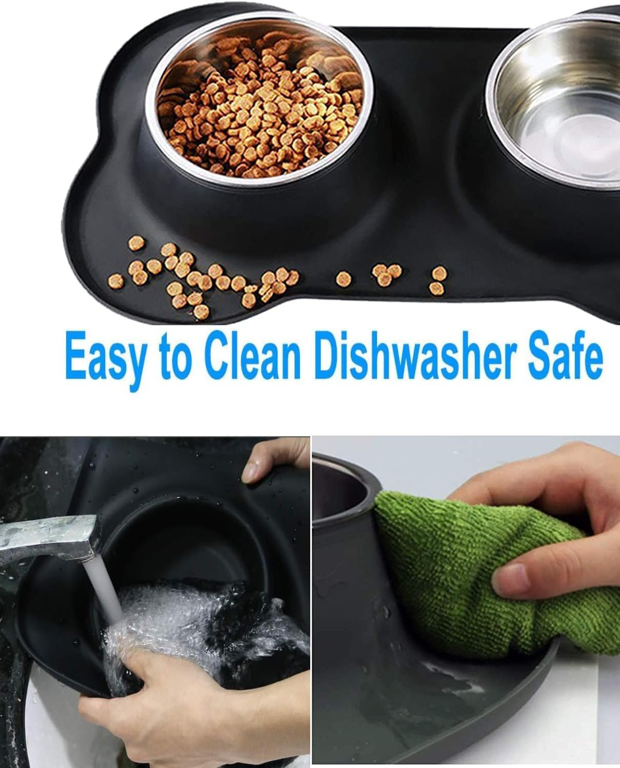 Mumoo Bear Dog Cat Bowls for Food and Water, Upgrade Cat Food Bowls for Indoor Cats, Premium Removable Stainless Steel Double Bowls with Silicone Anti-Slip Pads, Water Bowl for Cats and Dog -Black - Grey image number 4