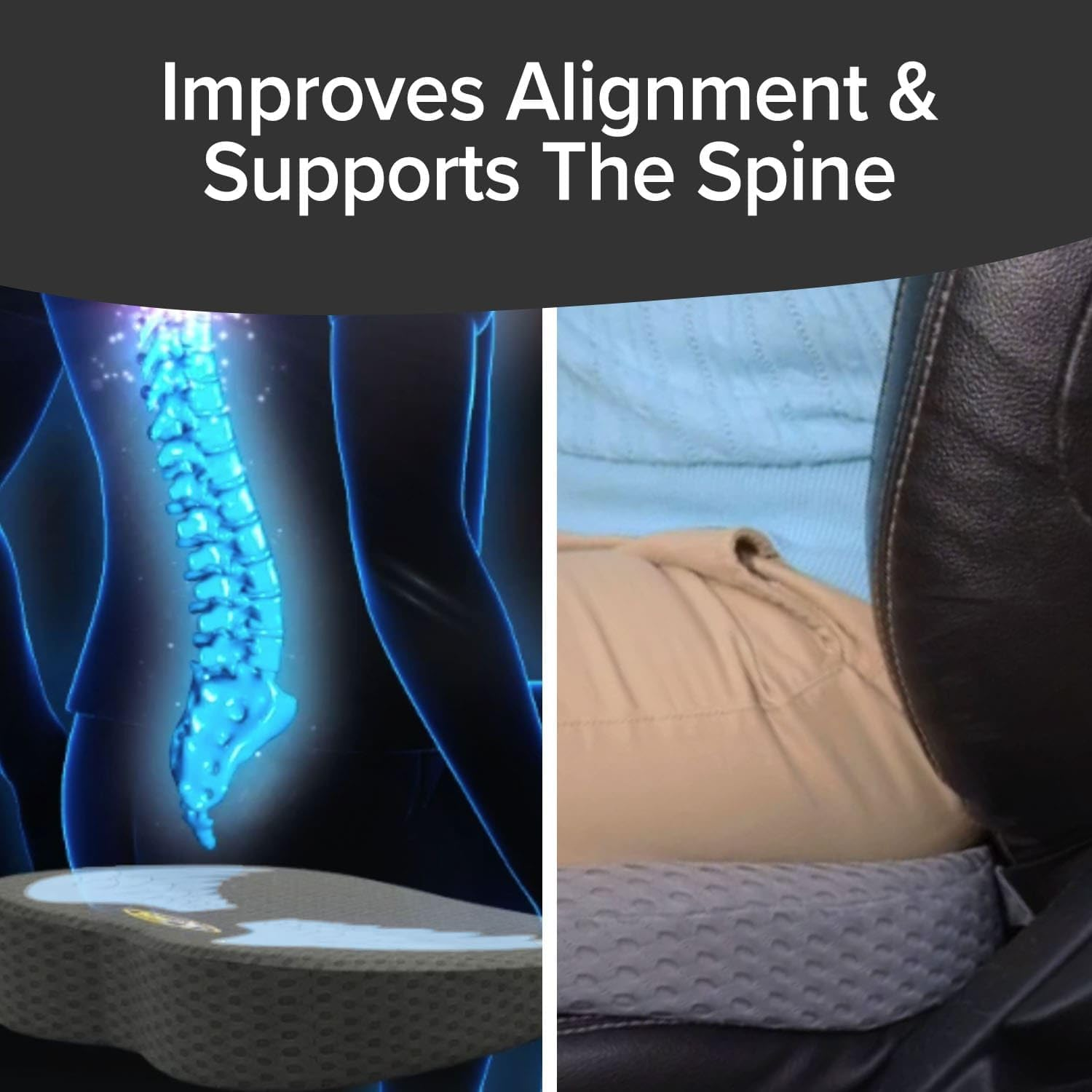 Angel Ride Premium Auto Cushion with Memory Foam, AS-SEEN-ON-TV, Advanced Lumbar Helps Relieve Pressure Points, Molds to Any Body, Drive in Heavenly Comfort in Any Vehicle, Washable Cover, 18 In, Grey image number 6