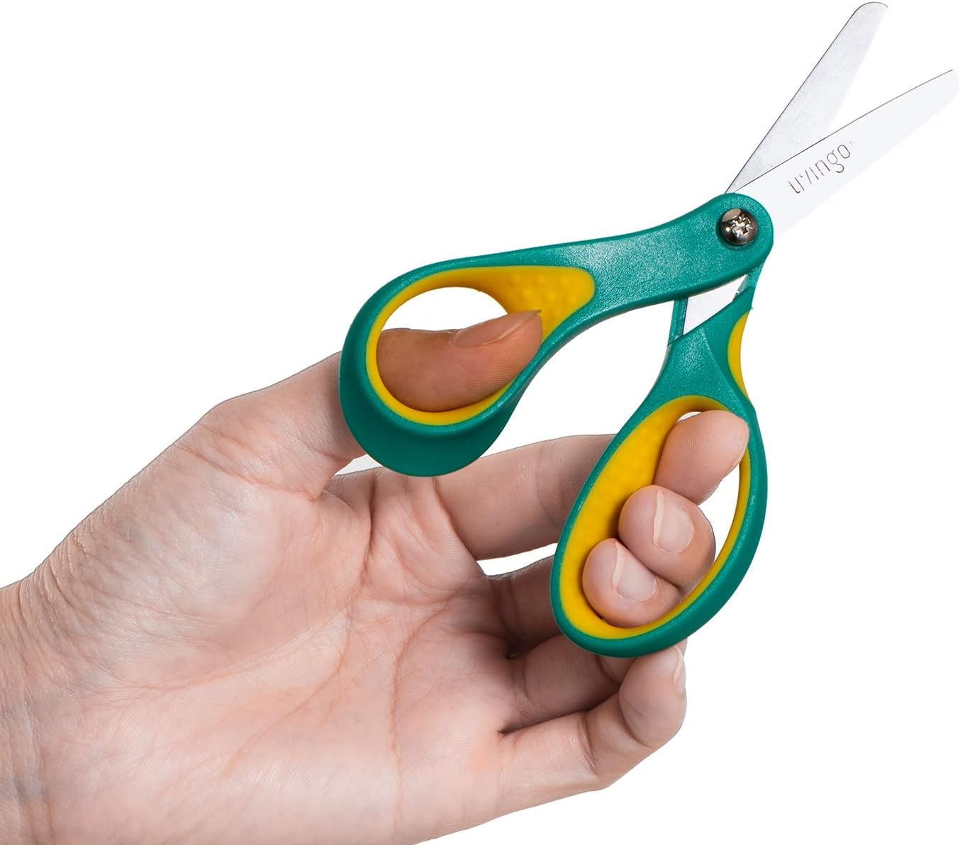 LIVINGO Left Handed Kids Scissors: Blunt Tip Safety Lefty Toddler Child Scissors for School Craft Cutting Paper - 3 Pack 5 Inches Comfort Grip Green, Rose Pink, Blue image number 3