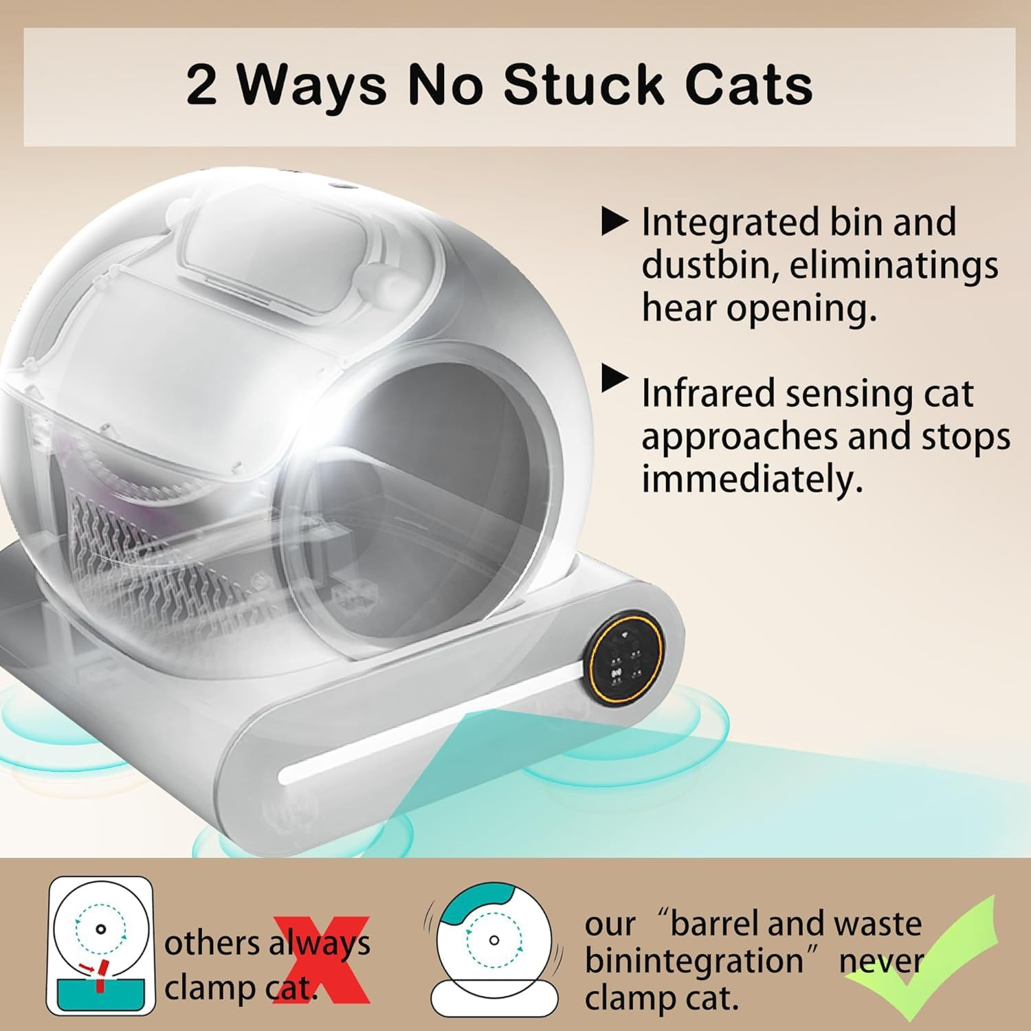 MINYII Self Cleaning Cat Litter Box with Mat & Baffle Plate, 65L+9L Large Capacity, Smart Automatic Cat Litter Box for Multiple Cats, APP Control/Low Noise/Integrated Safety image number 1