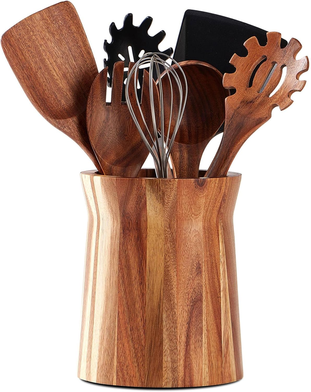 LOHONER Wooden Utensil Holder for Countertop, 360&deg; Rotating Kitchen Utensil Holder, 7.2"X 6" Large Acacia Wood Crock, Farmhouse Kitchen Decor image number 5