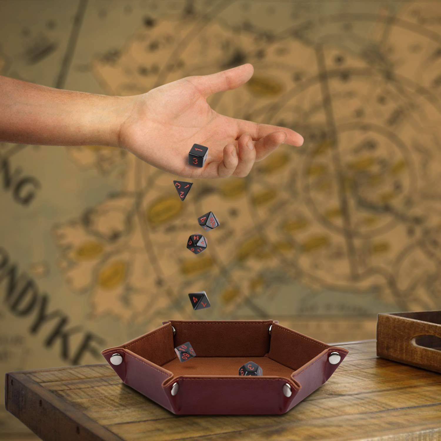 K.T. Fancy Dice Tray 8 Pieces Folding D&D Dice Tray Dice Holder Storage Box for Dice Rolling Tray PU Leather and Velvet image number 1