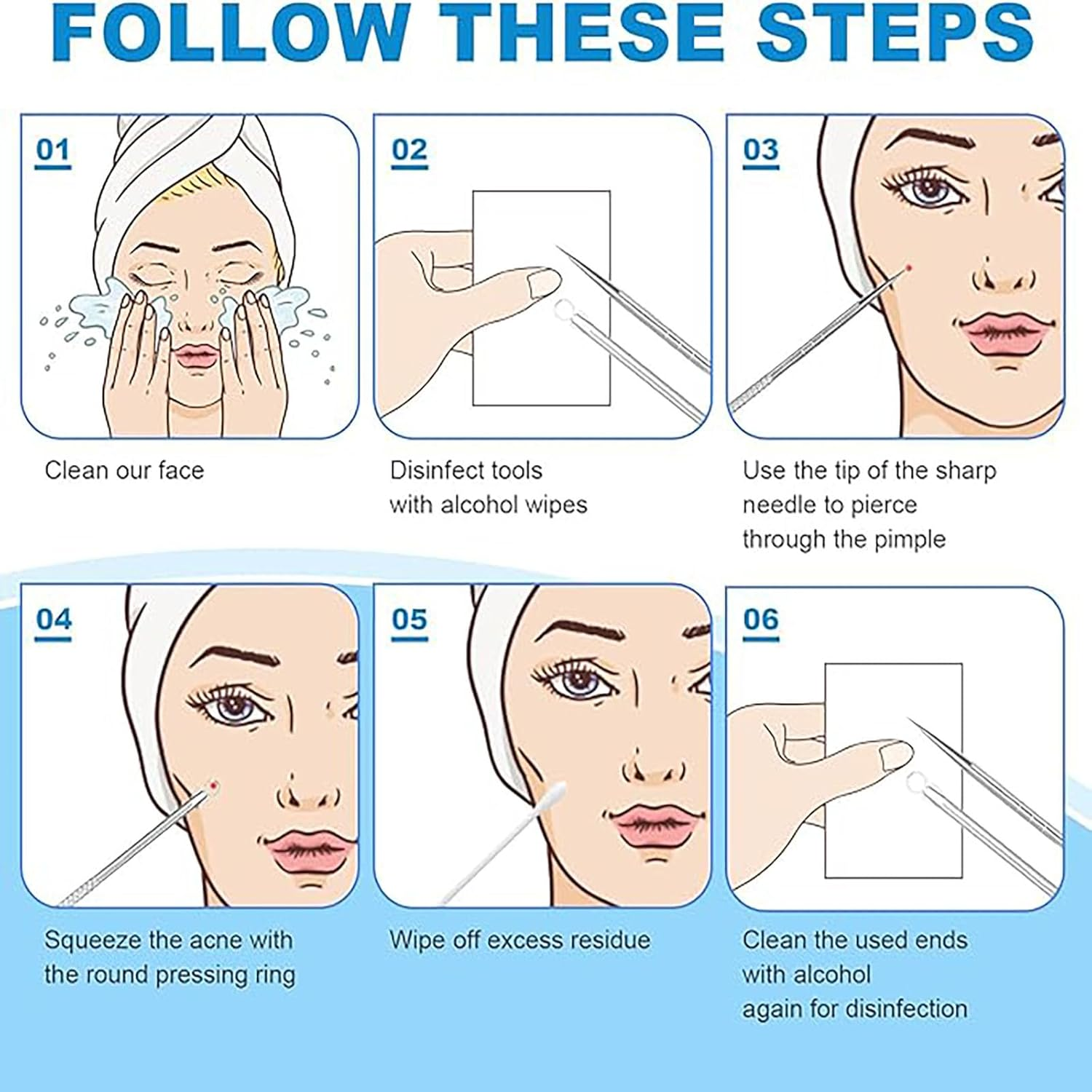 SYGELER Professional Stainless Steel Blackhead Remover Tool - Acne/Pimple Extractor Kit, Painless Blemish Removal for Face, Nose & T-Zone (2Pcs) image number 6