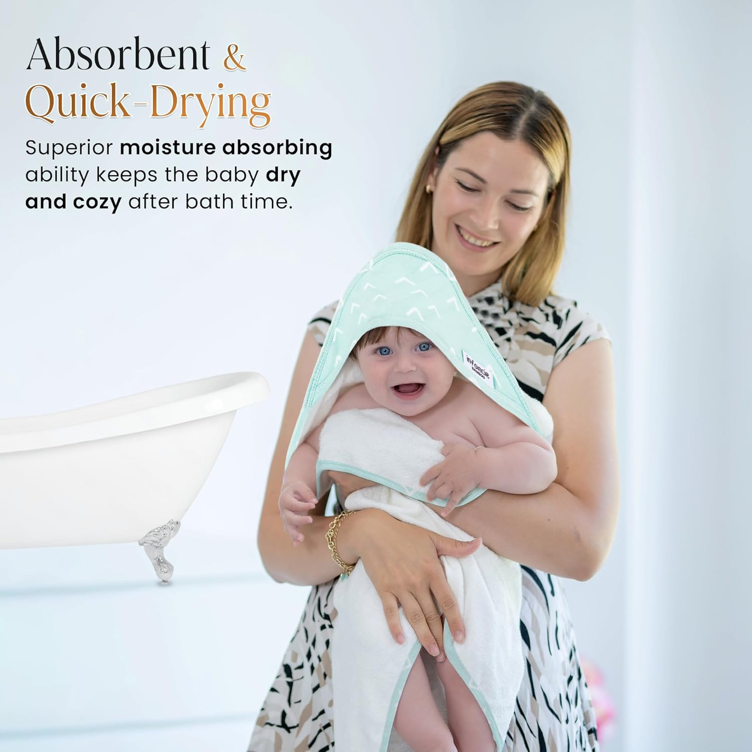 Baby Orgainc Hooded Towel, Premium Bamboo Infant, 2-Pack, 75X75 Cm, Soft Newborn Bath with Hood for Baby Girls & Boys (Seafoam Green/Baby Blue) - Pink/Peach image number 3