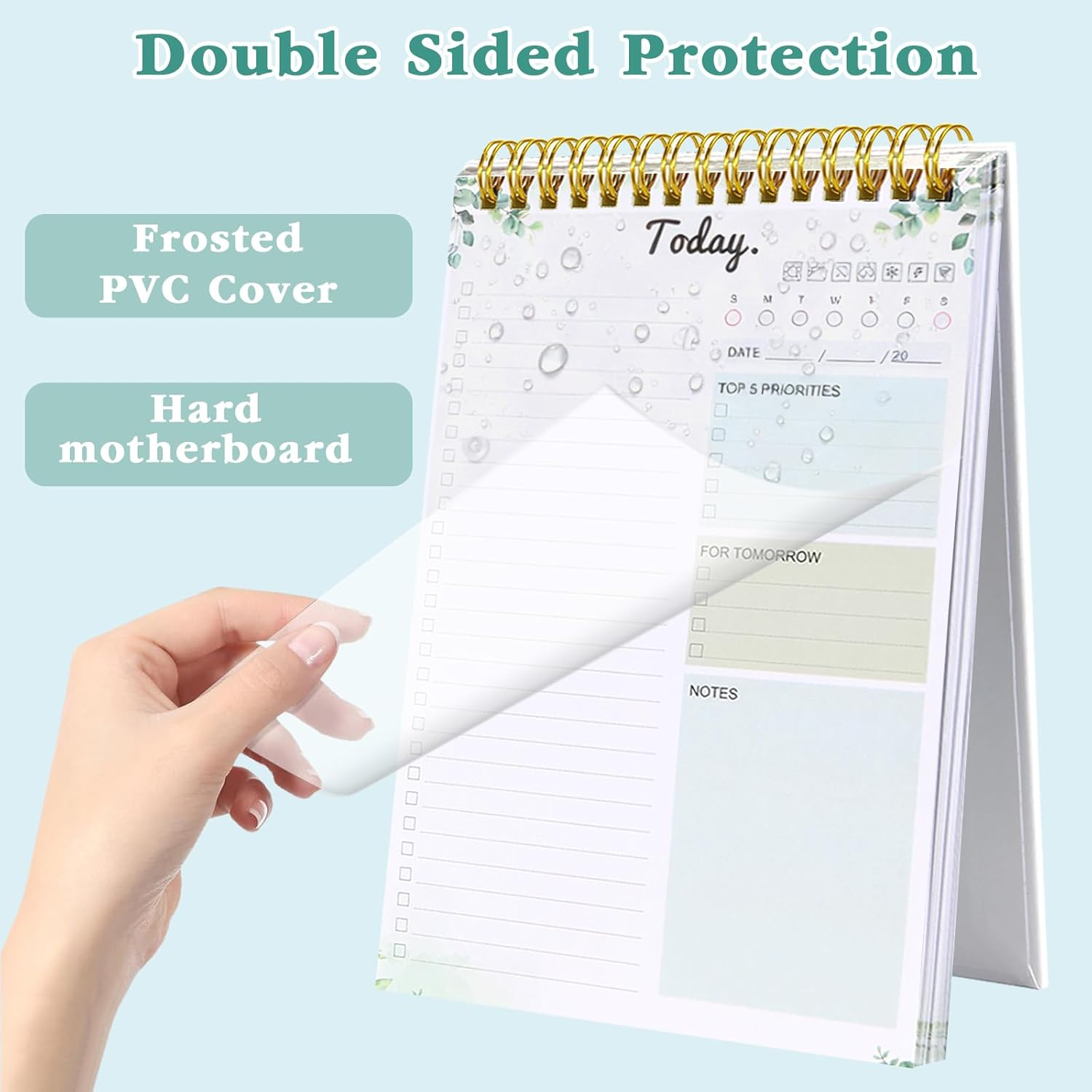Doublecare 2 Packs To-Do List Notepad, A5 Daily Planner Notepad, Totally 208 Pages Undated Planning Pads with Task Checklist, Spiral Binding, 120 GSM Paper, PVC Cover for Home, Office & School Supplies - Green image number 5