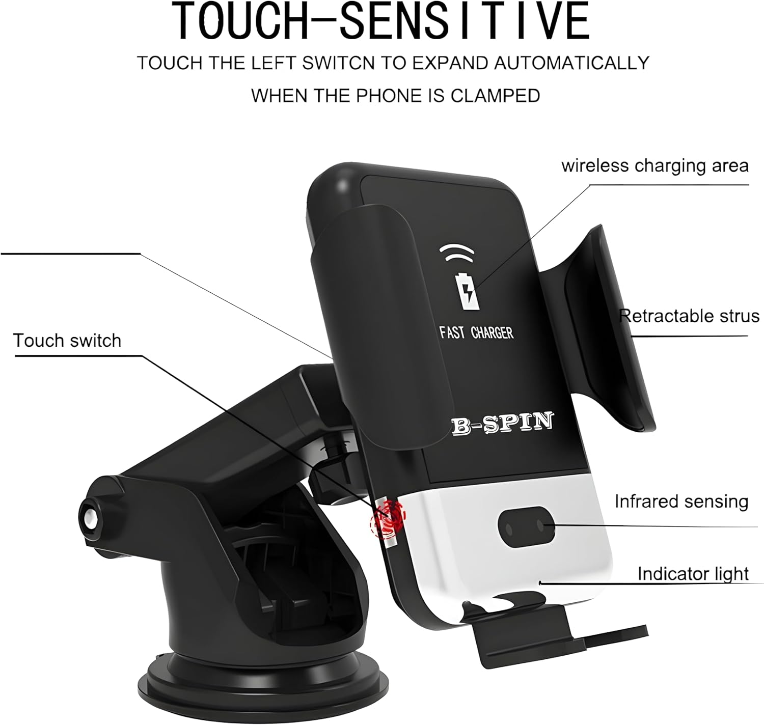 Automatic Clamping Car Holder Compatible for Fast Phone Wireless Charging (Air Vent, Dash Board & Windscreen) Strong Mounting 15 Watt with 360 Degree Rotation image number 3