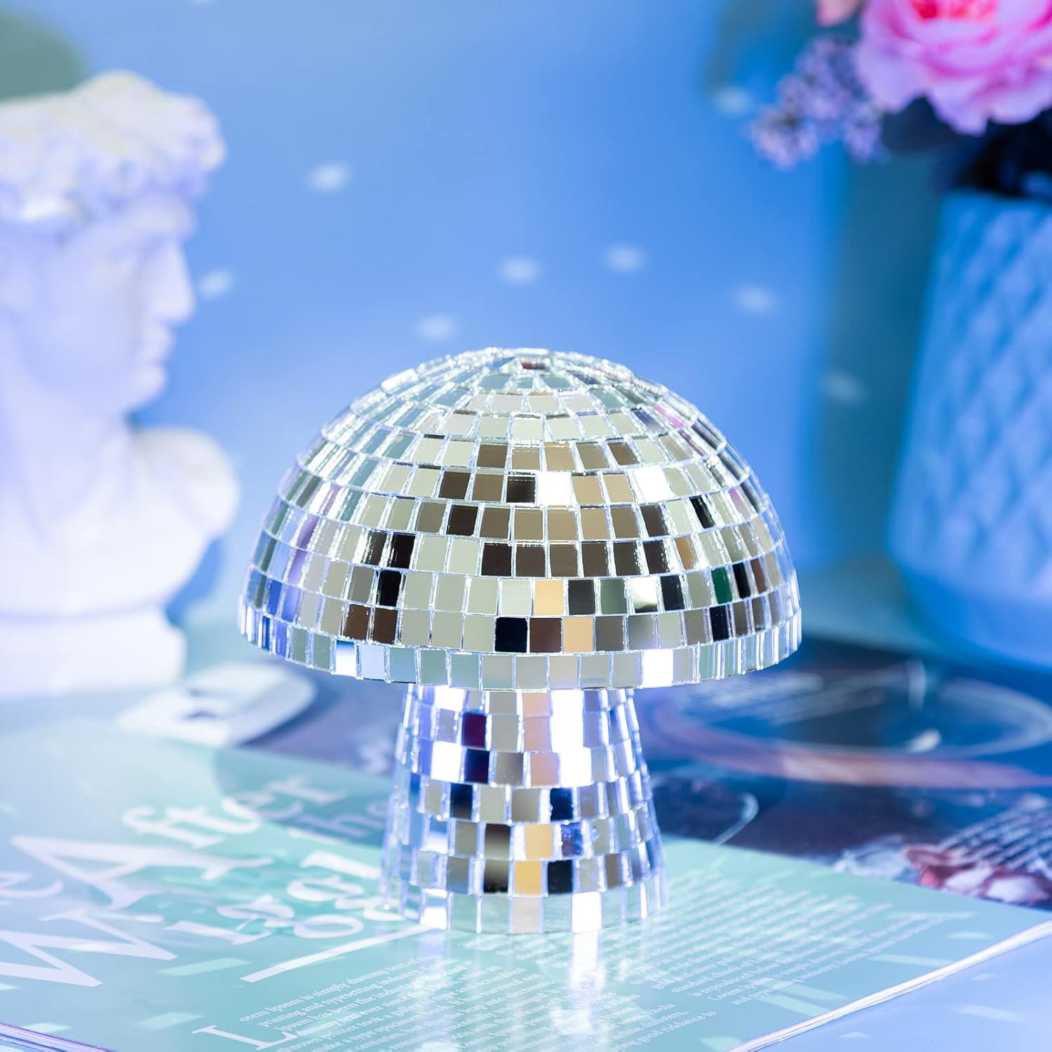 Silver Mushroom Disco Ball, Disco Mirror Reflective Ball, 4.8Inch Mushroom Disco Ball Lights for Unforgettable Home Parties and Stage Decor image number 5