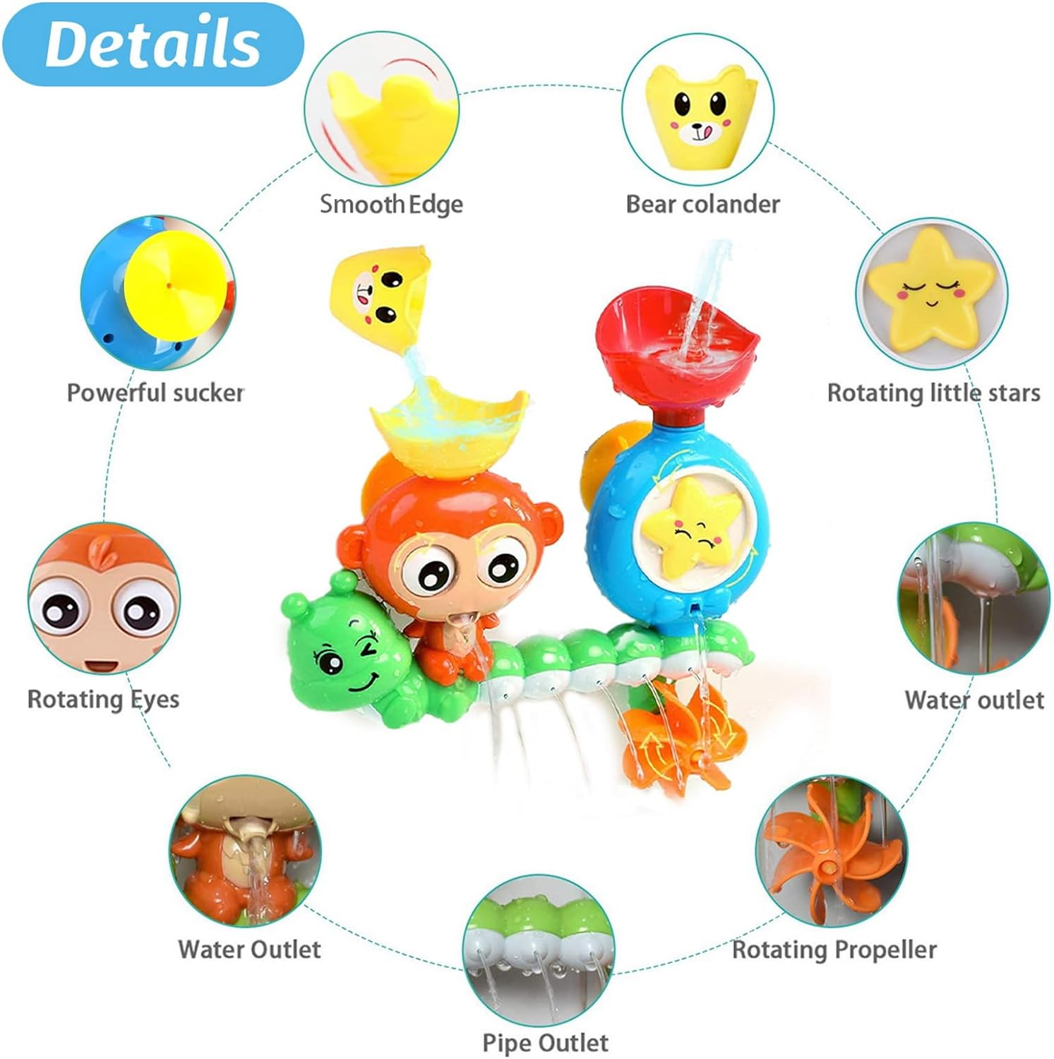 Bath Toys for Toddlers Age 1 2 3 Year Old, Toddler Bath Tub Toys for Kids Preschool New Born Baby Bathtub Water Toys, Durable Interactive Multicolored Infant Toy, Birthday Gifts for Girls Boys image number 5