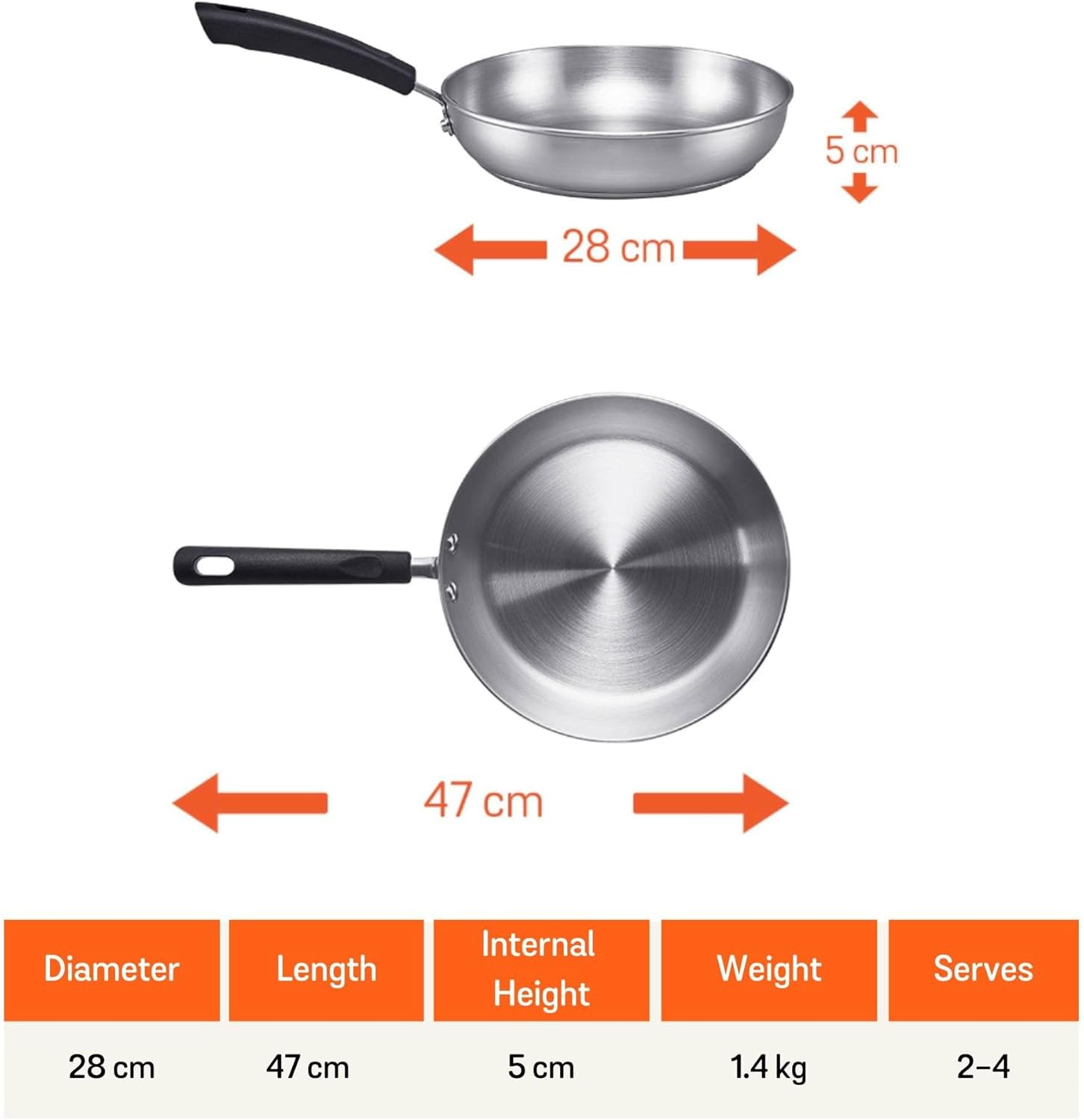 Meyer Centennial Stainless Steel Frypan 28Cm, Induction Compatible, Tri-Ply Base, Scratch Resistant, Dishwasher & Oven Safe to 180&deg;C, Silver, Non-Toxic Frying Pan
