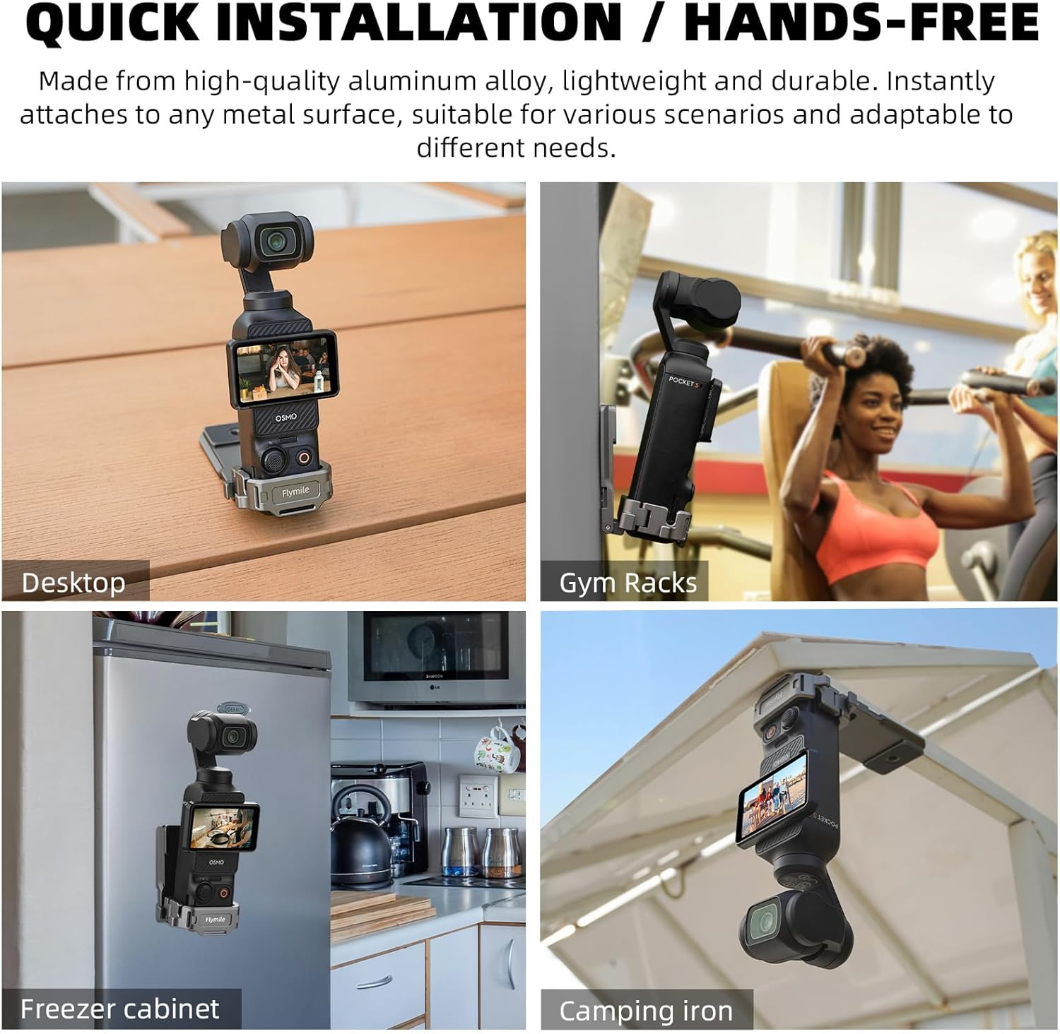 Flymile Pocket 3 Magnetic Mount, Magnet Expansion Adapter Holder with Cold Shoe on Iron Fence, Refrigerators Etc, Aluminum Alloy Mount Stand for DJI Osmo Pocket 3 Creator Combo Handle Accessories image number 6