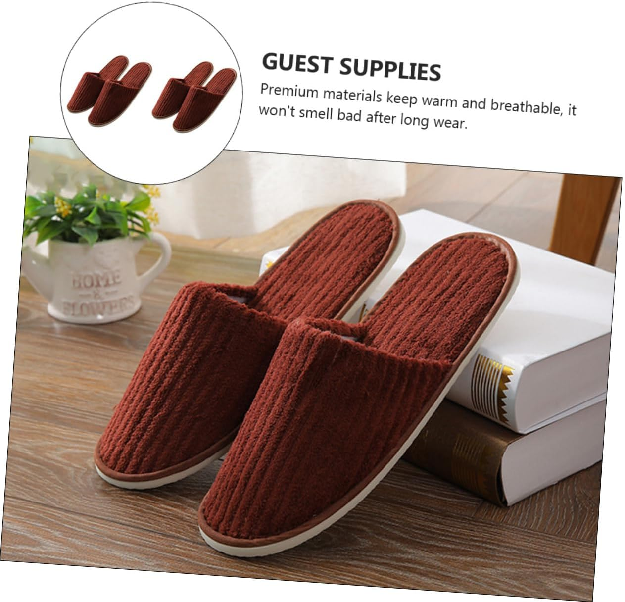 OHPHCALL Thick Cotton Slippers for Home Non-Woven Guest Footwear Warm Breathable image number 2