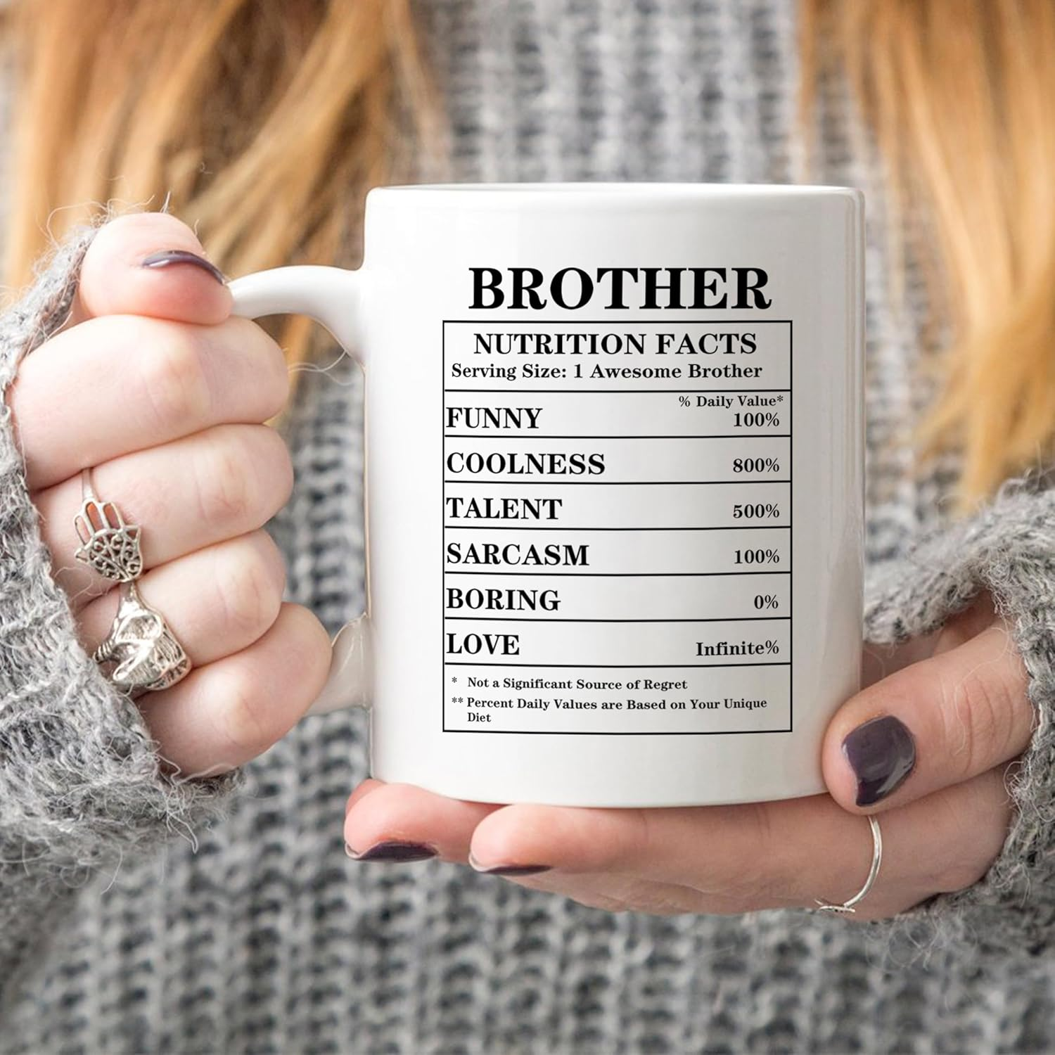 5Aup Father'S Day Brother Nutritional Facts Coffee Mug Christmas, Funny New Gag Novelty Gift from Brother, Sister, Family for Birthday, 11Oz Ceramic Cups image number 2