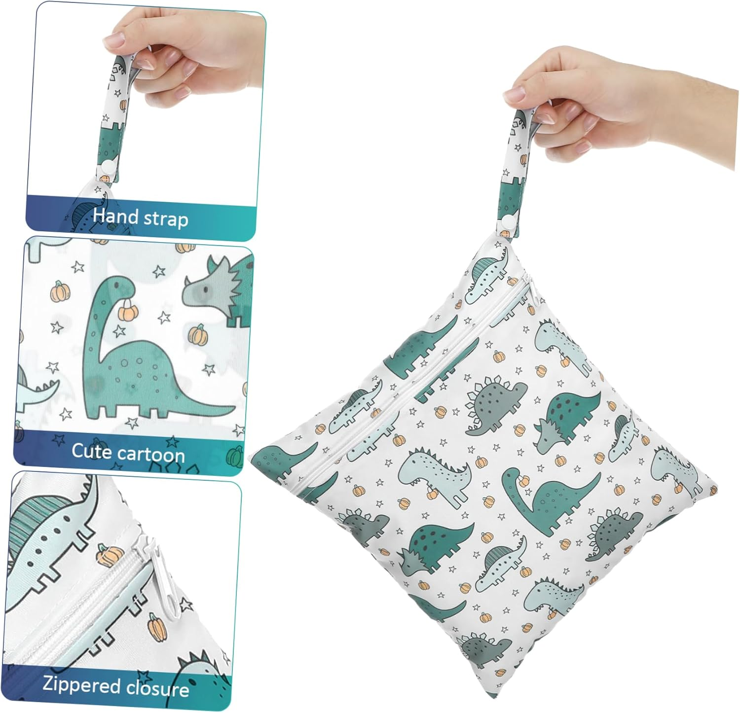 Totority 2Pcs Cartoon Pattern Wet Bags Zipper Pouches for Travel Daycare Beach for Storing Diapers Swimwear and More image number 3