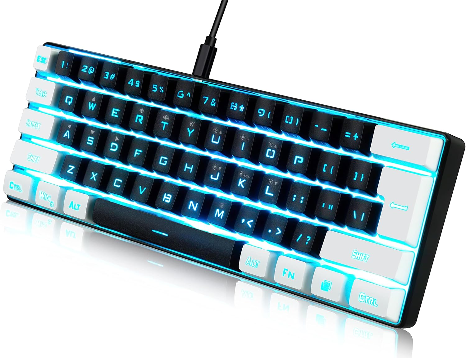 Abucow Gaming Keyboard Minimalist Portable Wired Ultra-Compact Mini Imitation 61 Keys RGB Backlit Keyboard (Black)