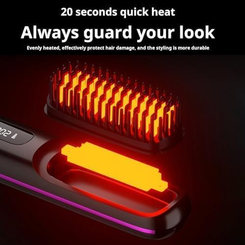 Go Brush Pro, 2025 Cordless Hair Straightener Brush, Portable Straightening Comb for Travel, Portable Mini Hot Comb with Negative Ions Smoother, Rechargeable Heated Brushes (Black) image number 3